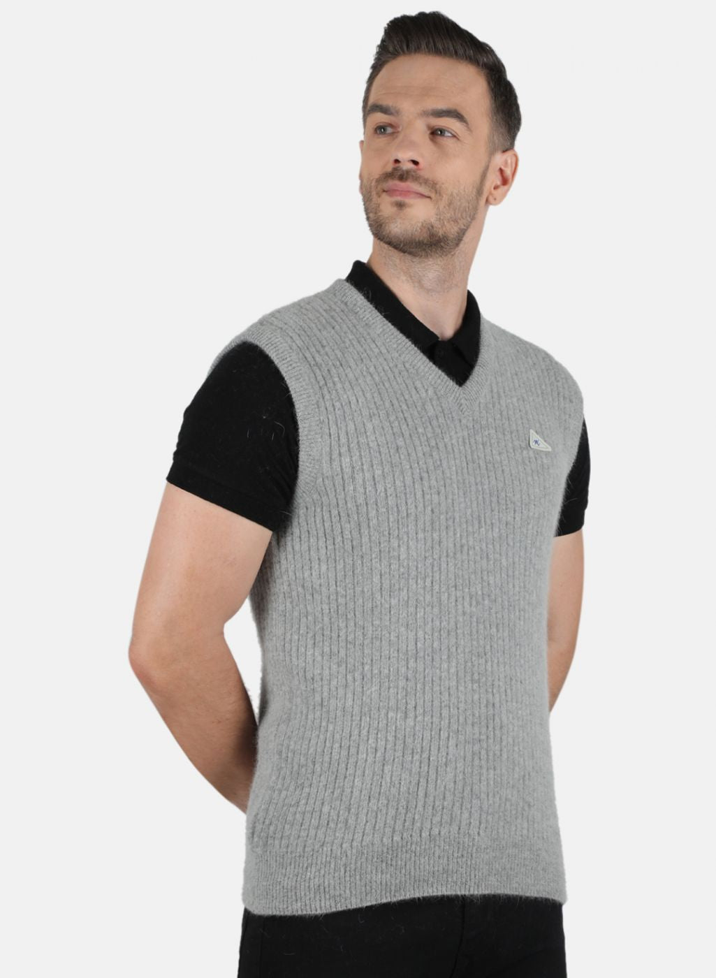 Men Grey Solid Sweater