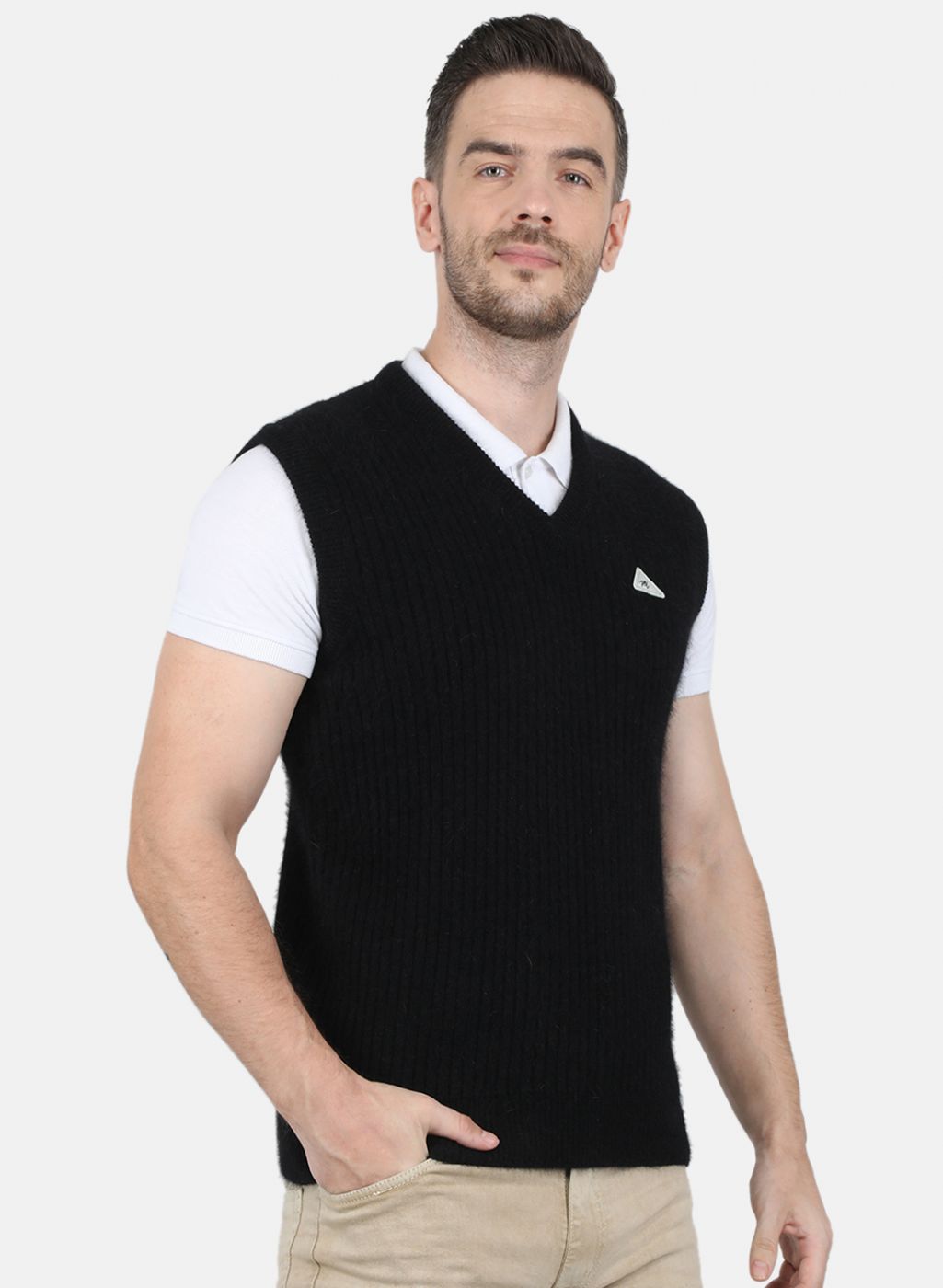 Men Black Solid Sweater