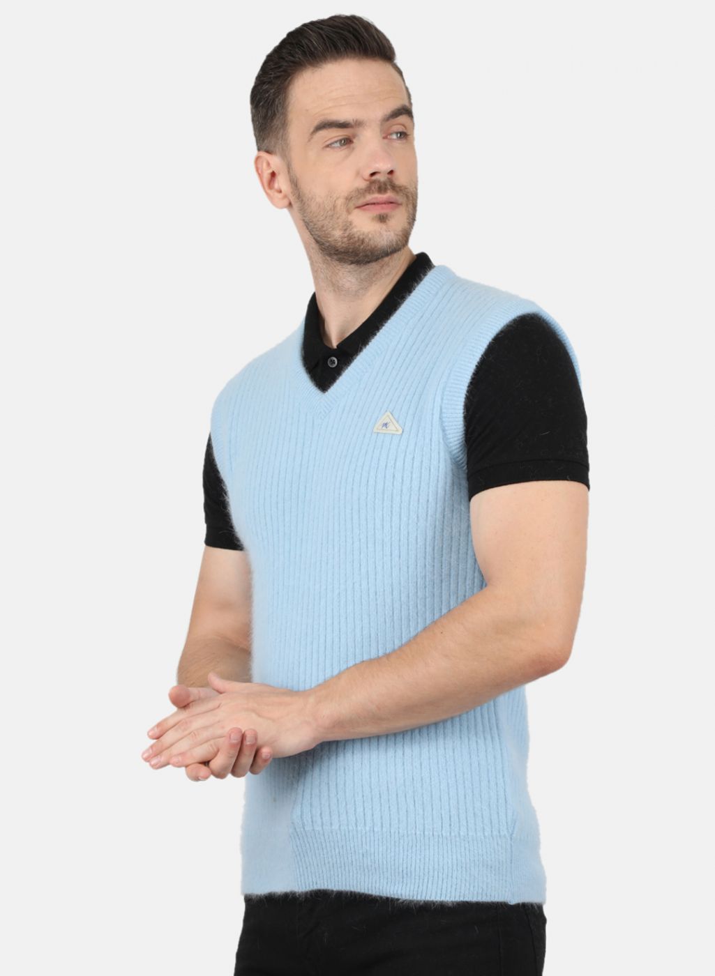 Men Blue Solid Sweater