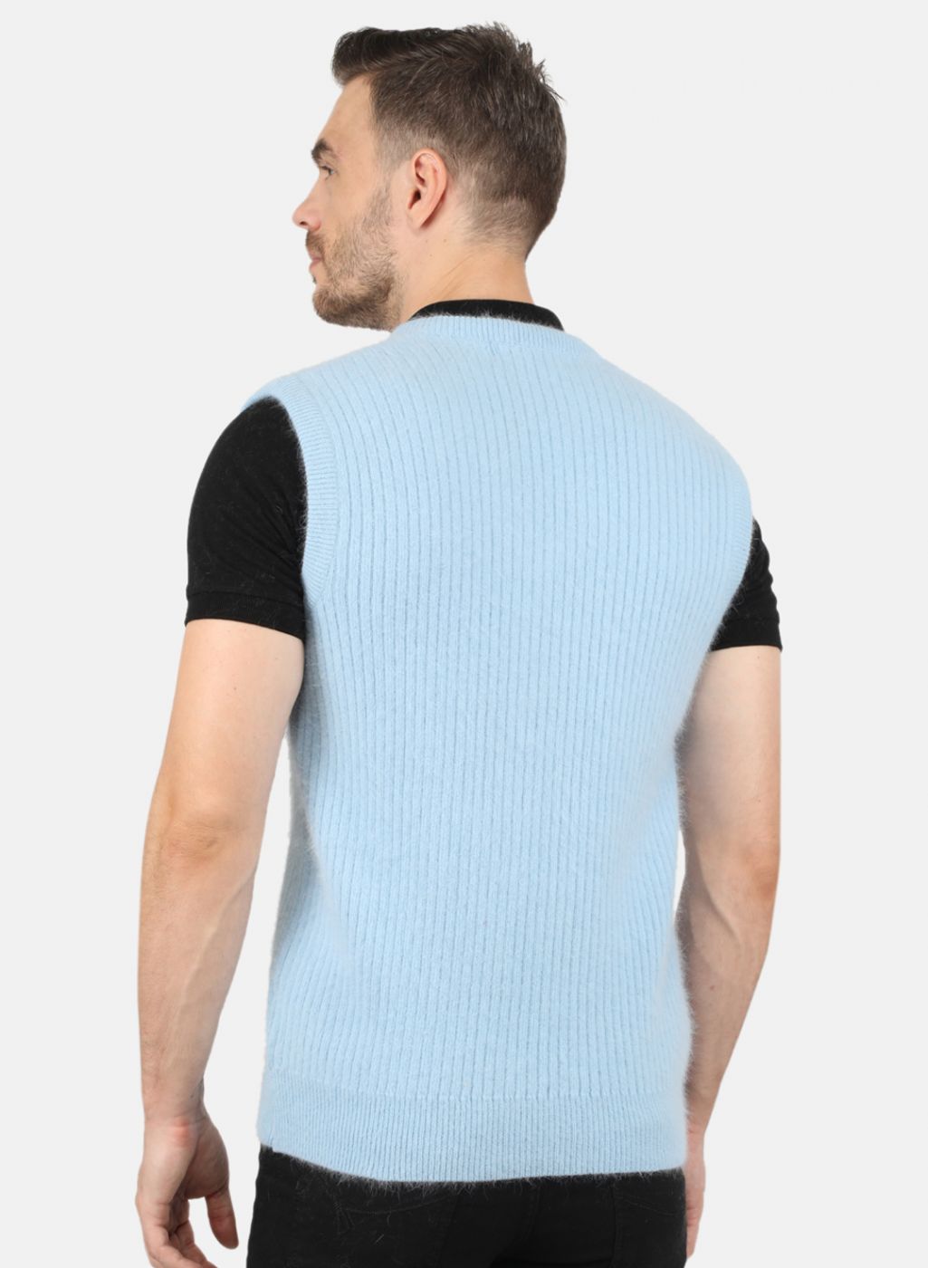 Men Blue Solid Sweater