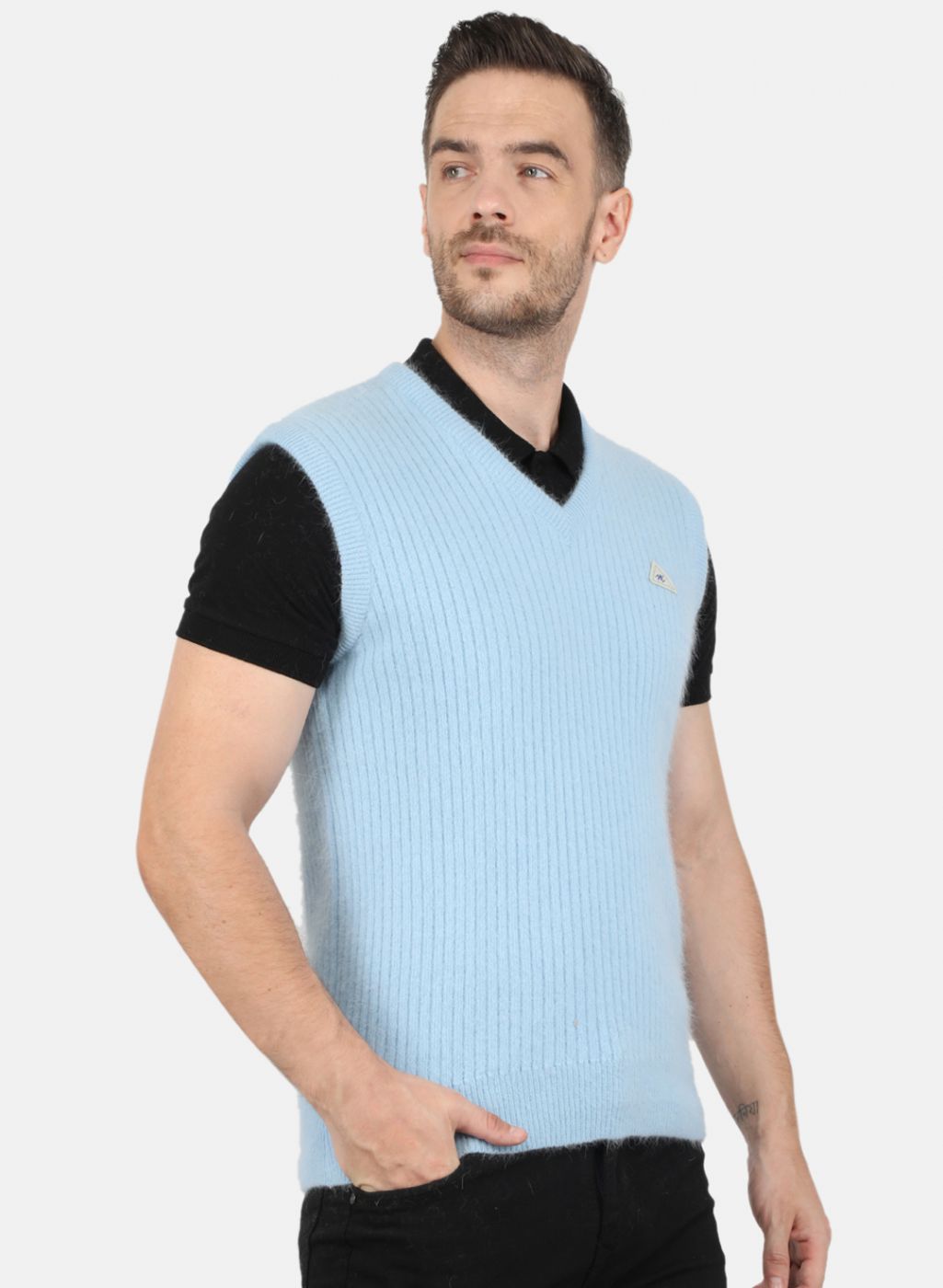 Men Blue Solid Sweater