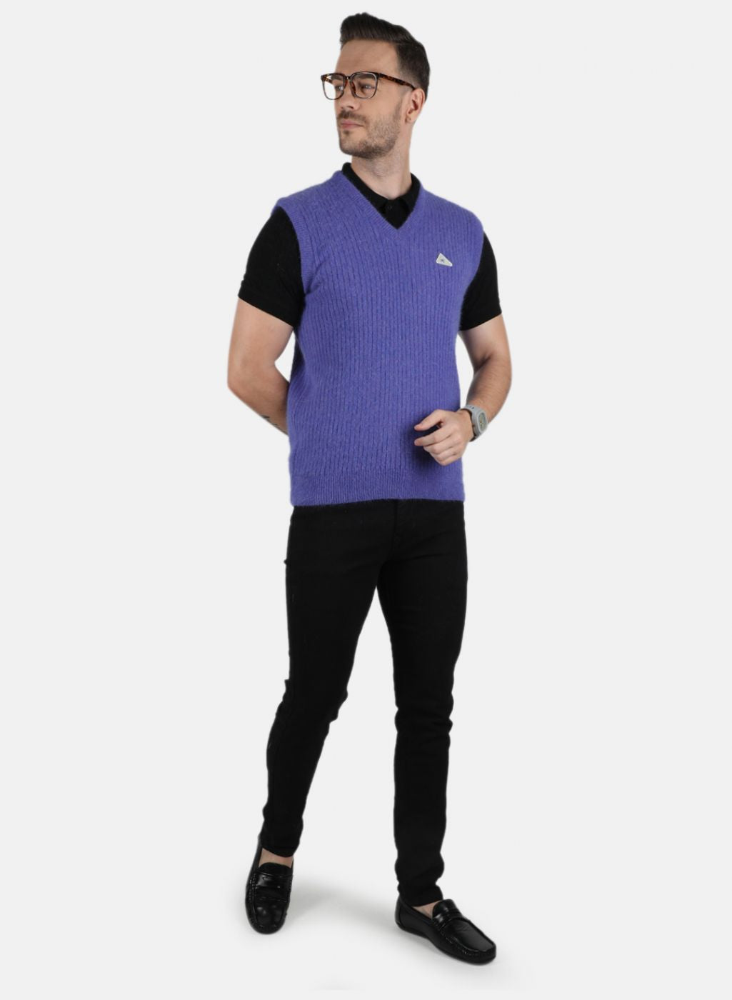 Men Purple Solid Sweater