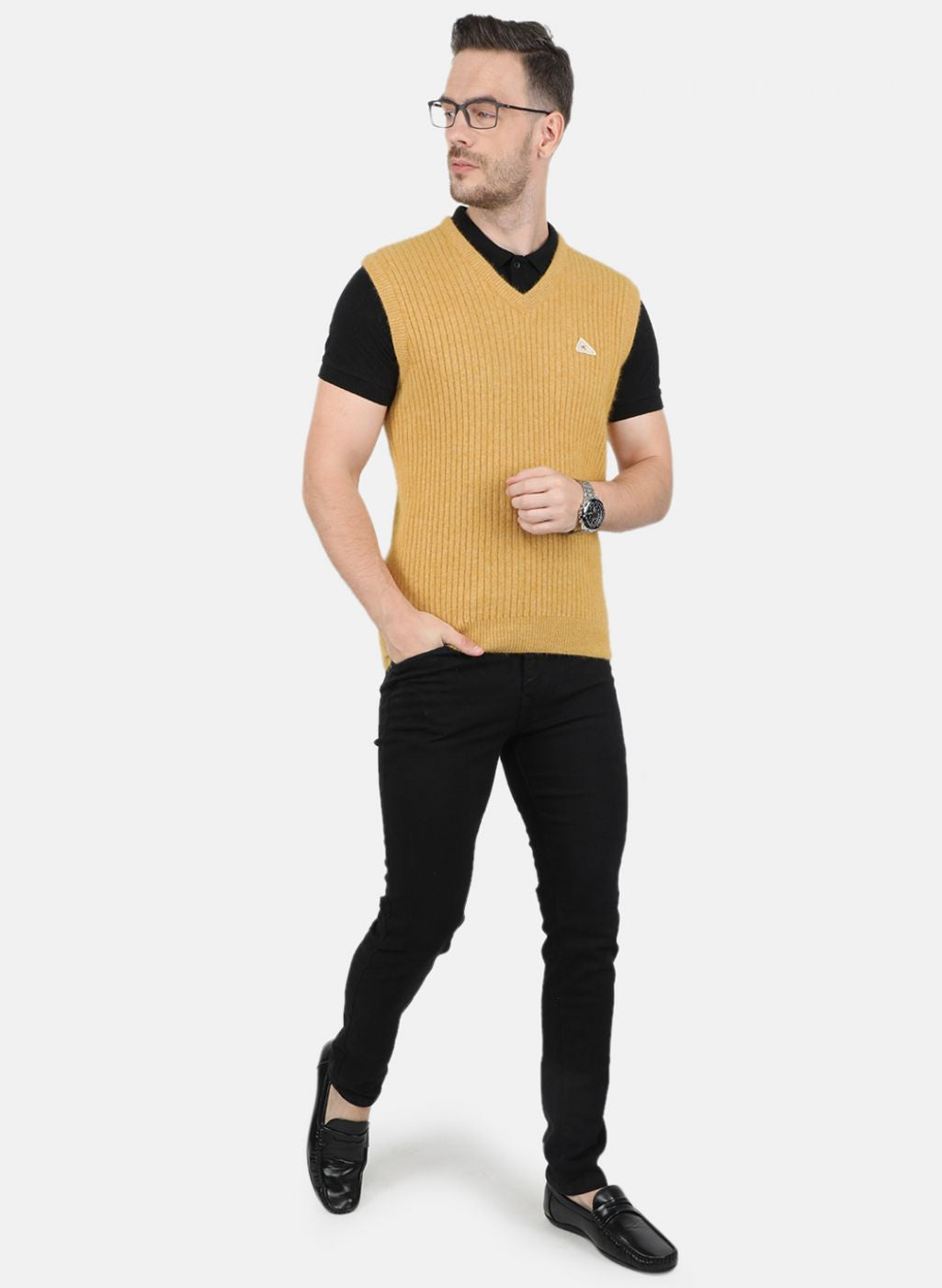 Men Yellow Solid Sweater