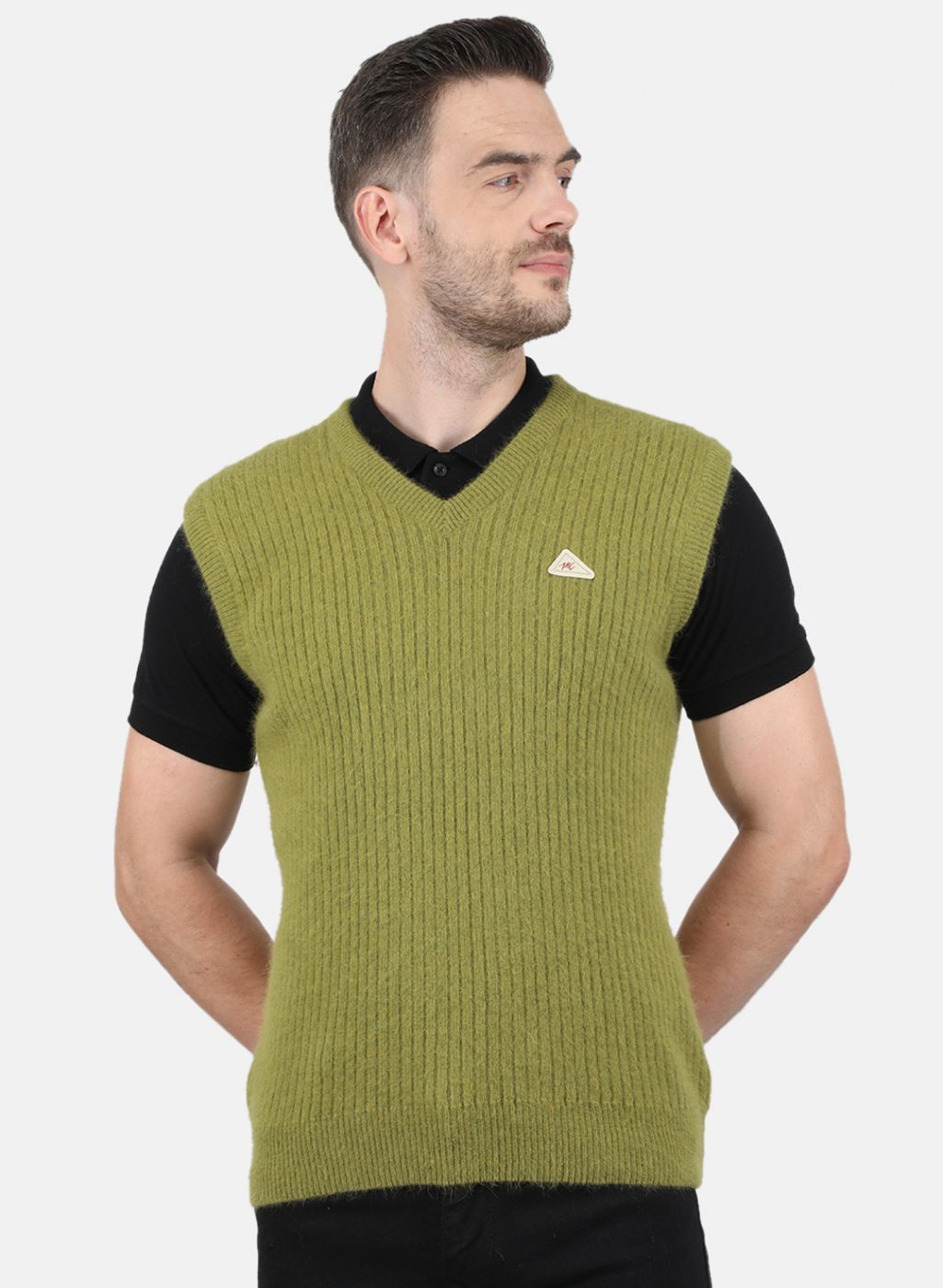 Men Olive Solid Sweater