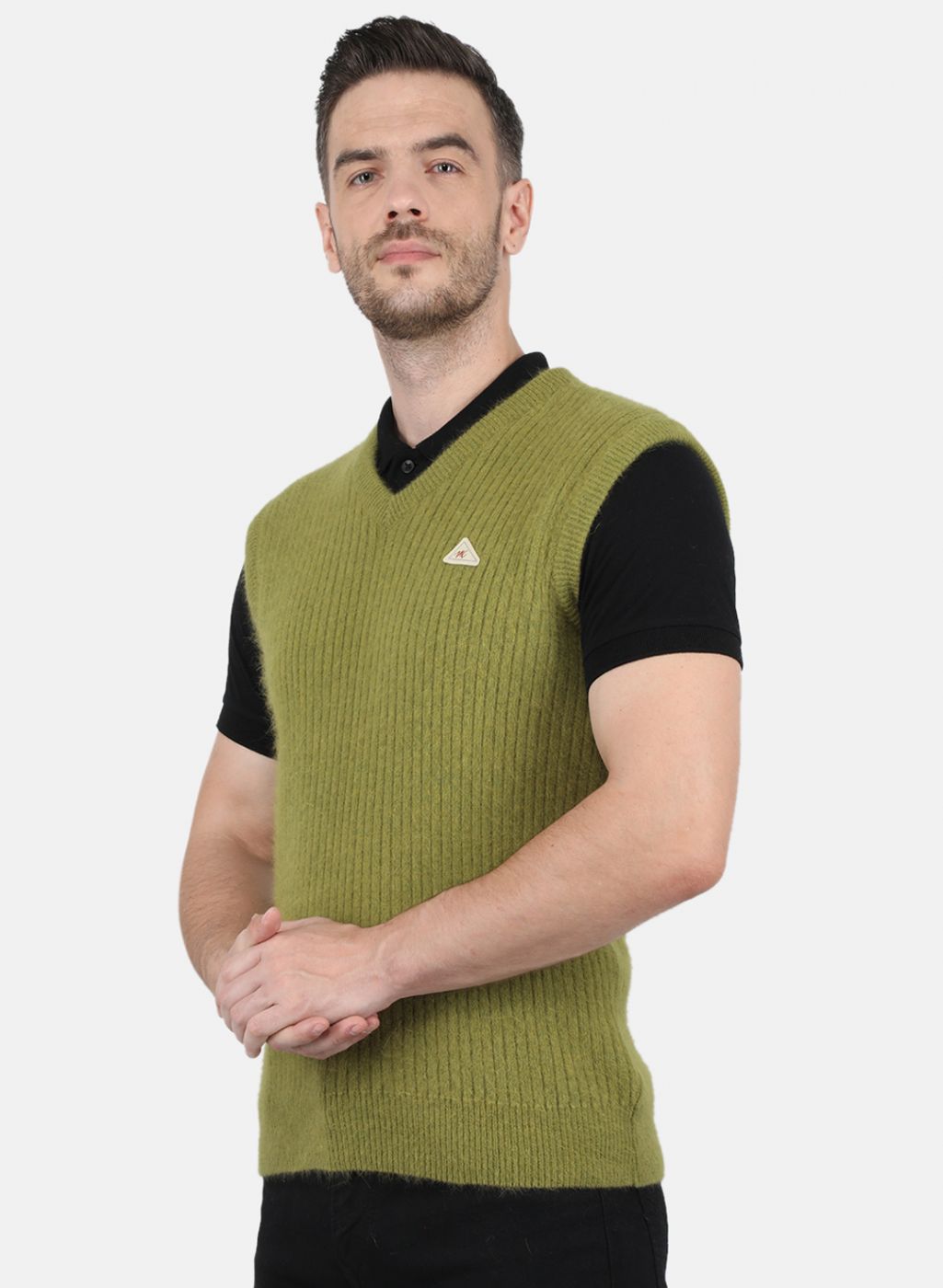 Men Olive Solid Sweater