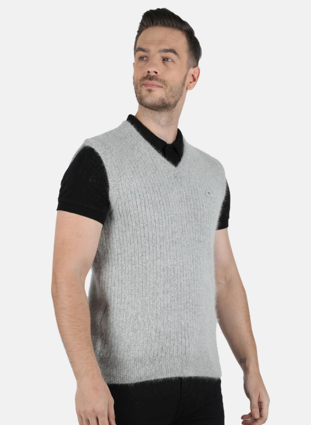 Men Grey Solid Sweater