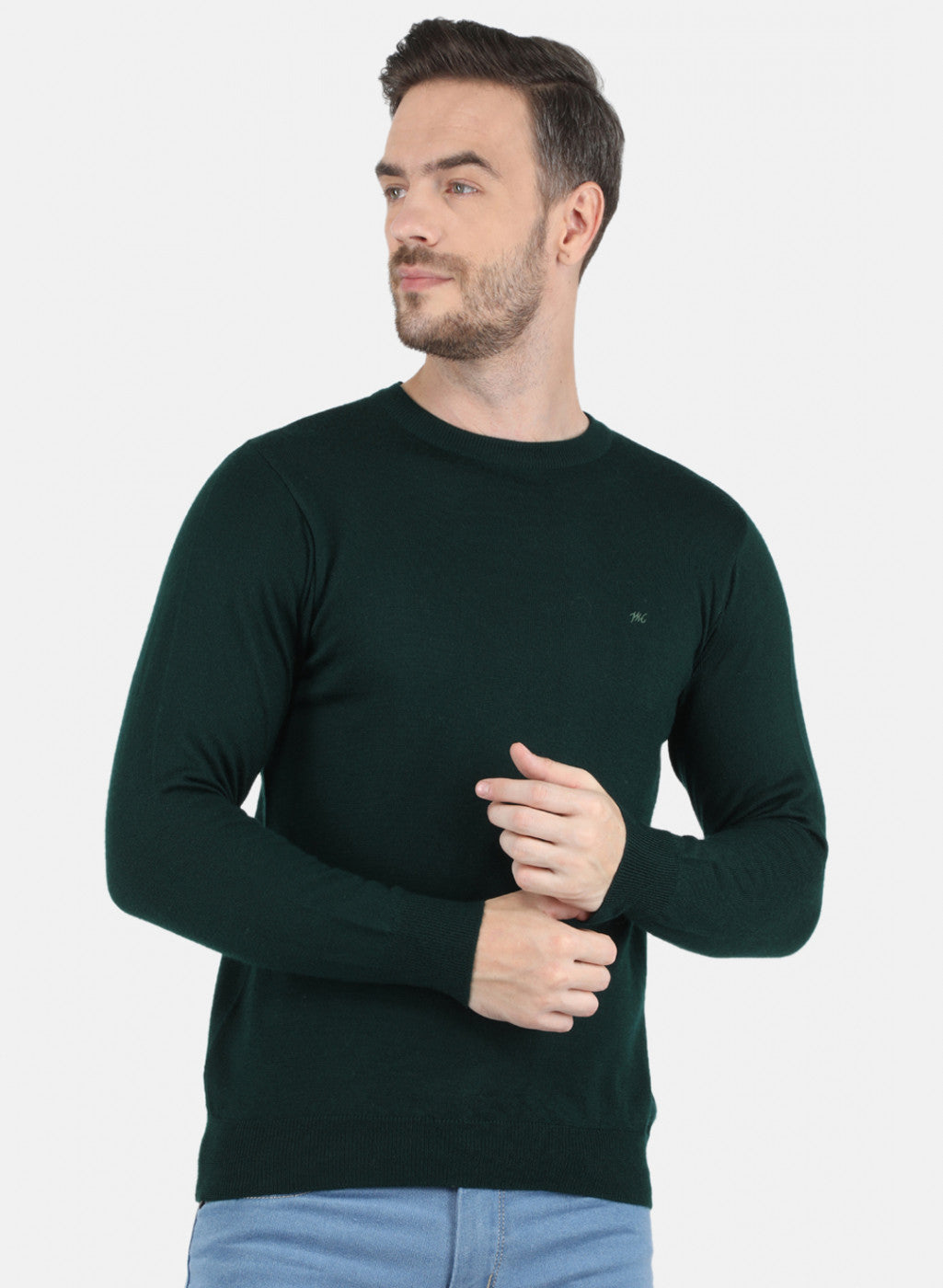 Men Dark Green Solid Pullover