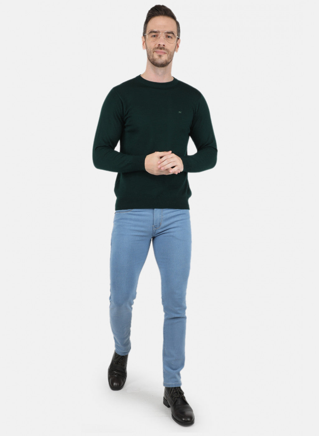 Men Dark Green Solid Pullover