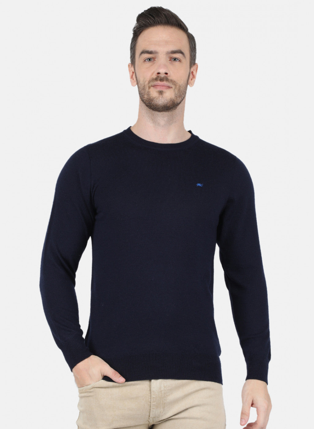 Men NAvy Blue Solid Pullover