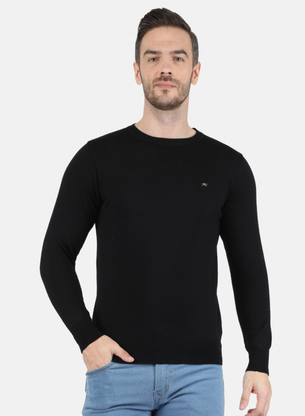 Men Black Solid Pullover