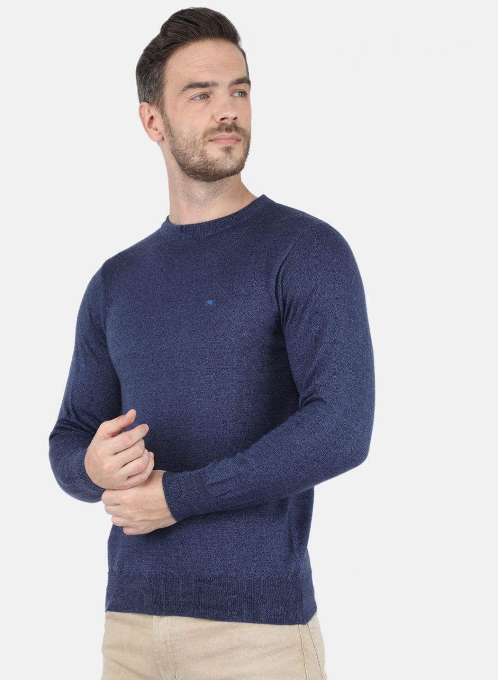 Men NAvy Blue Solid Pullover