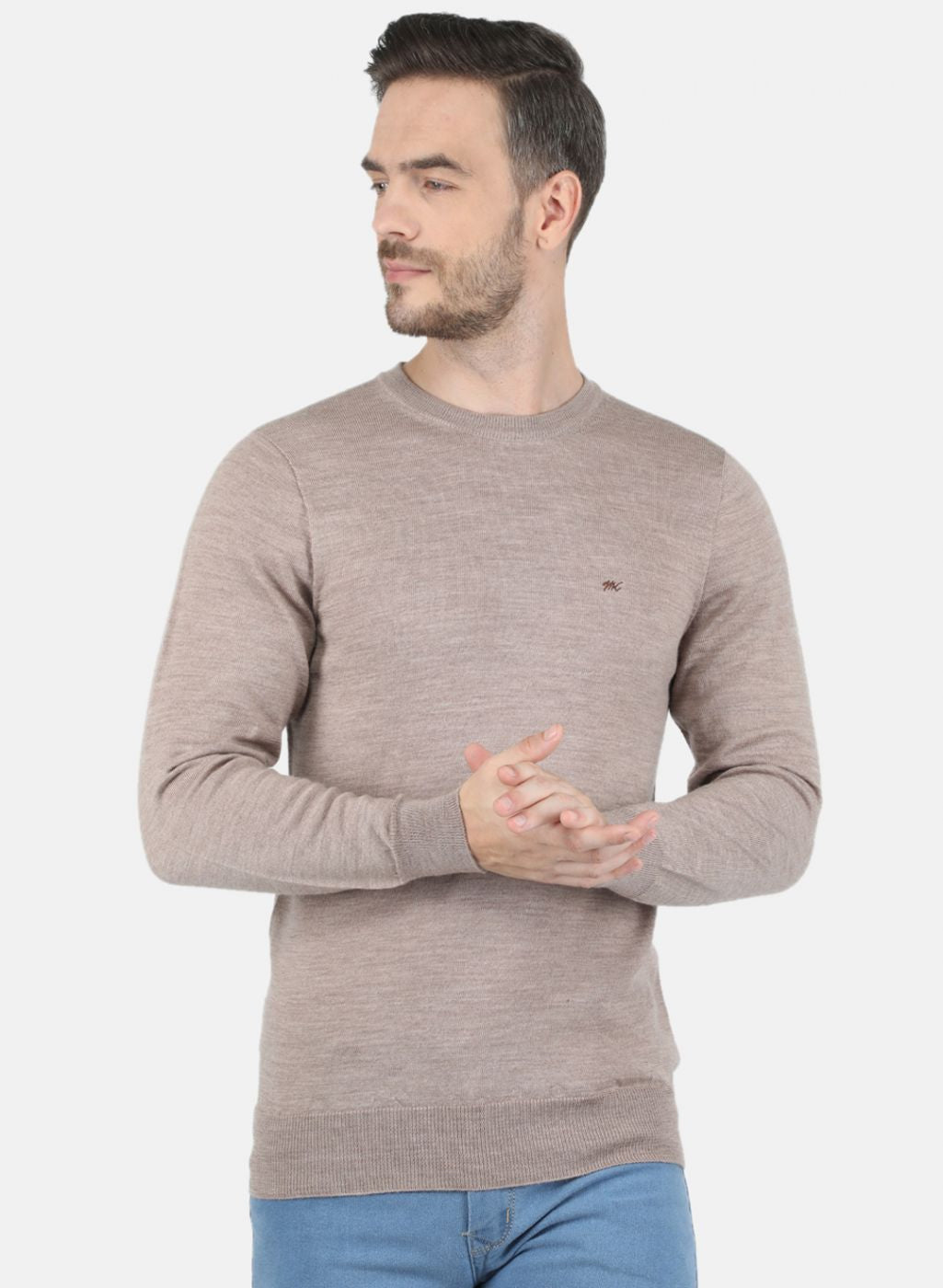 Men Beige Solid Pullover