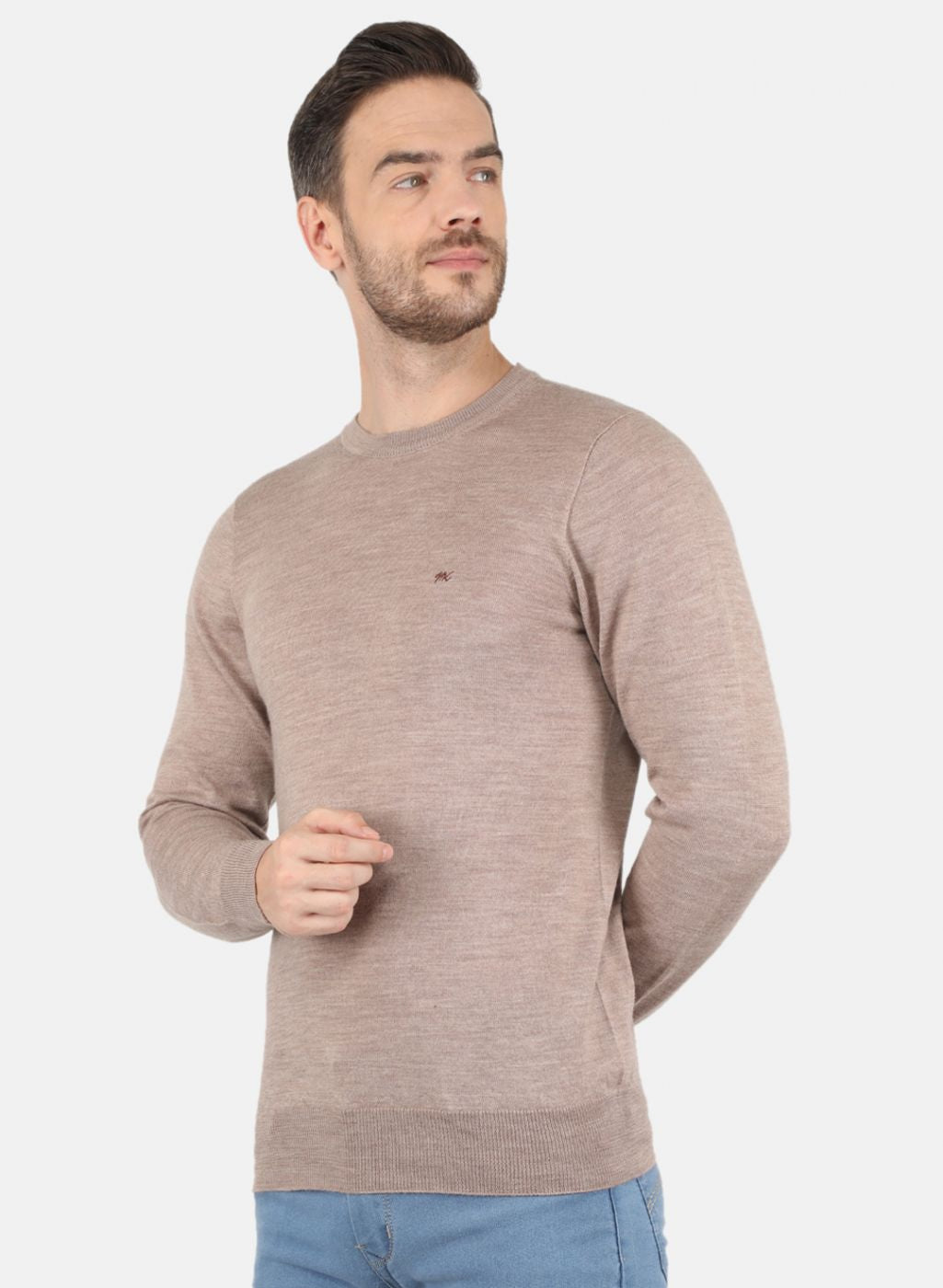 Men Beige Solid Pullover