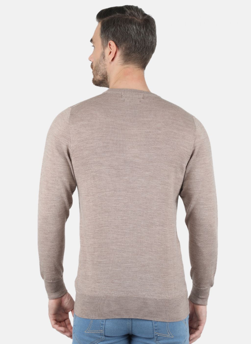 Men Beige Solid Pullover