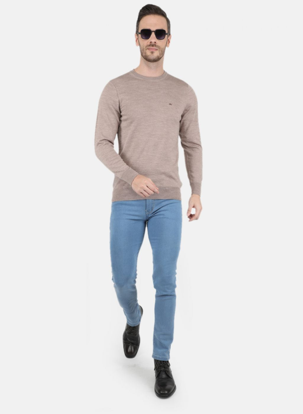 Men Beige Solid Pullover