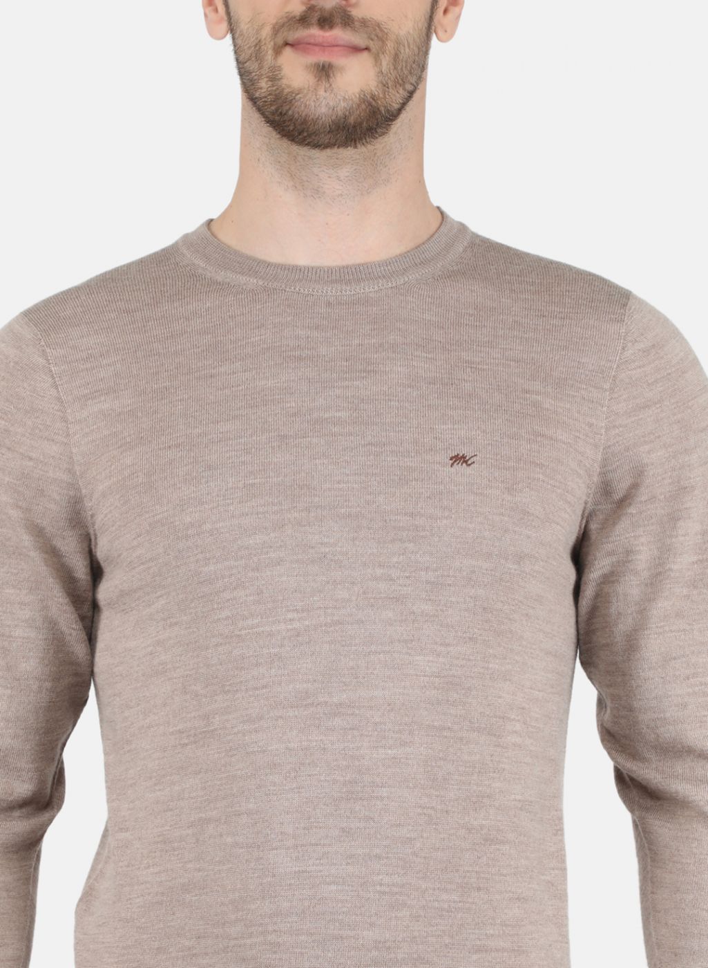 Men Beige Solid Pullover