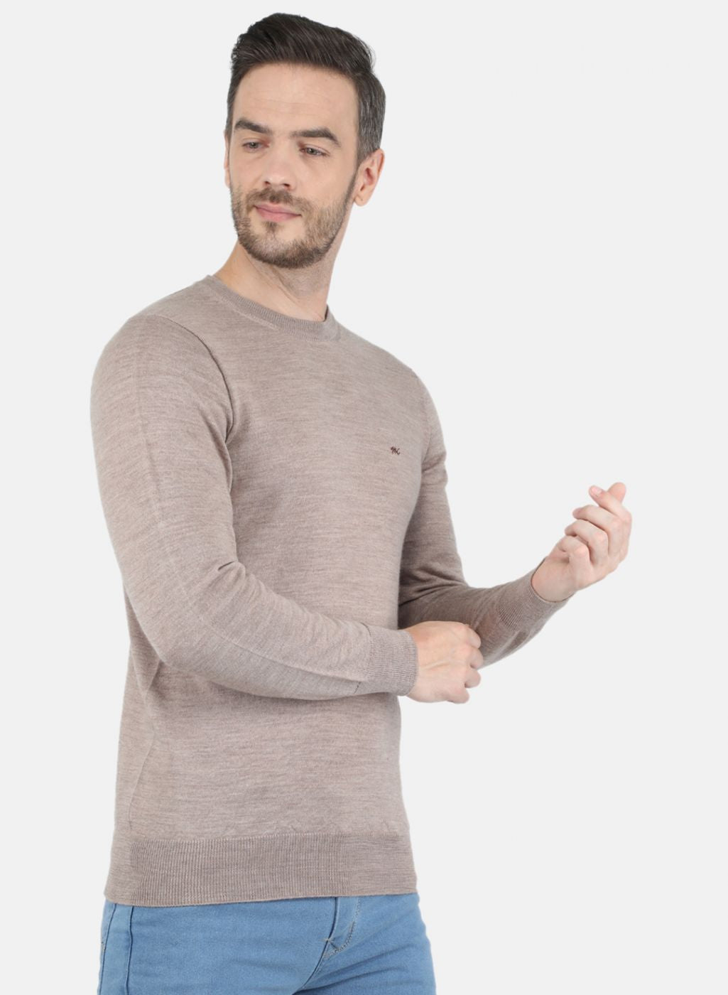 Men Beige Solid Pullover