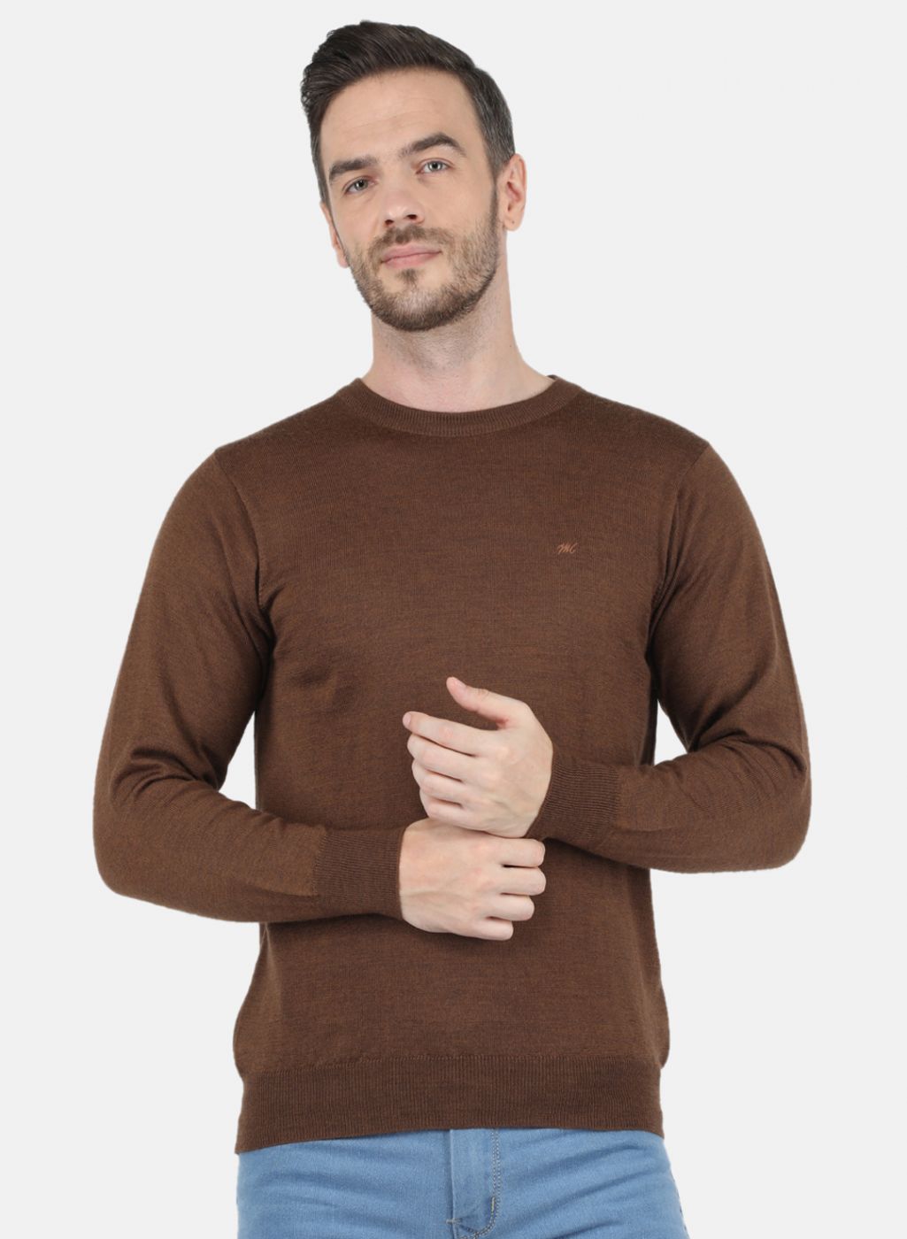 Men Brown Solid Pullover