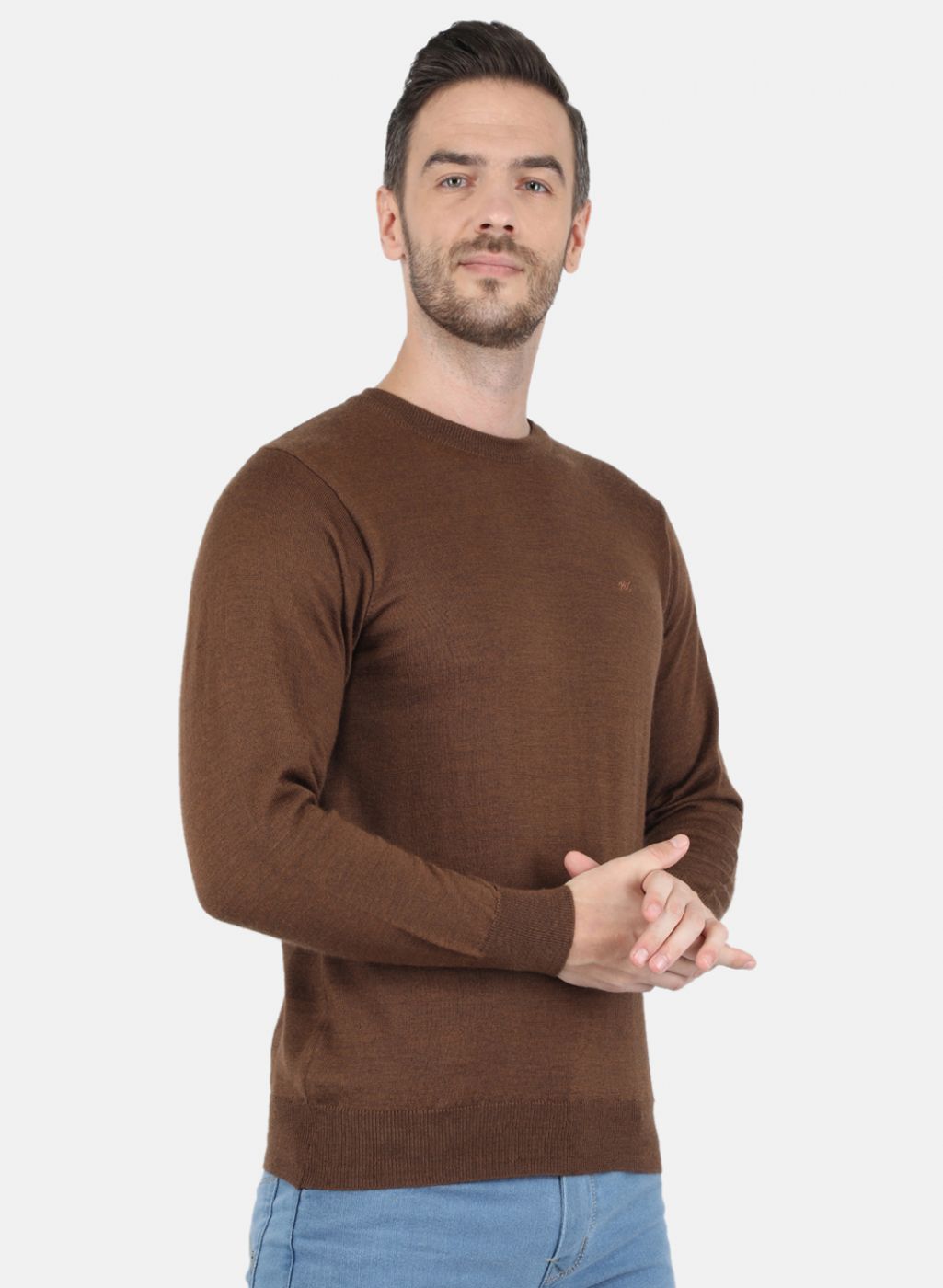 Men Brown Solid Pullover