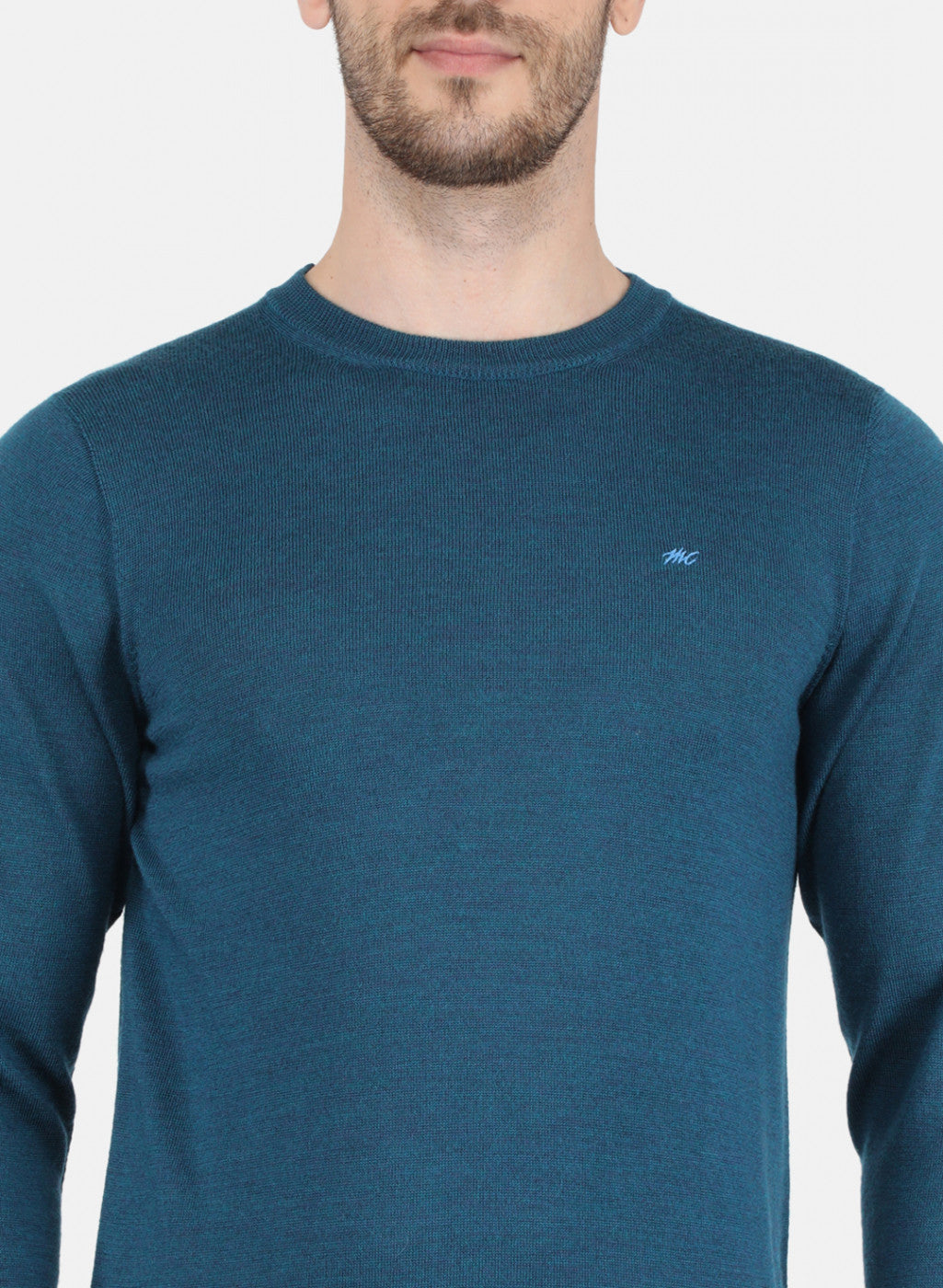 Men Teal Blue Solid Pullover