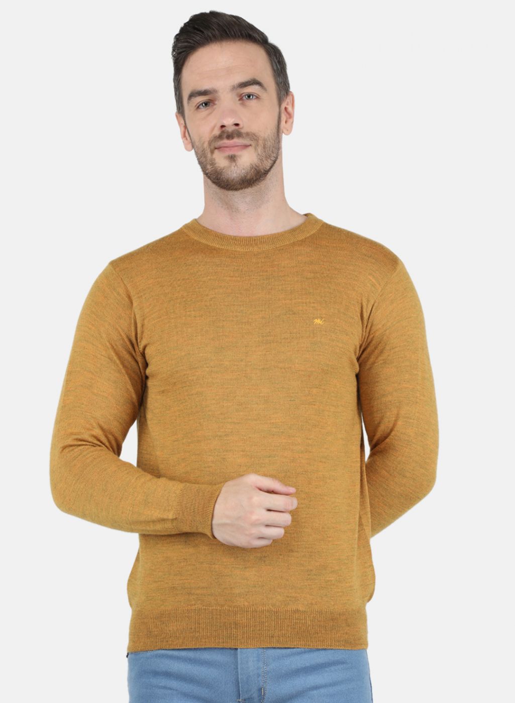 Men Gold Solid Pullover