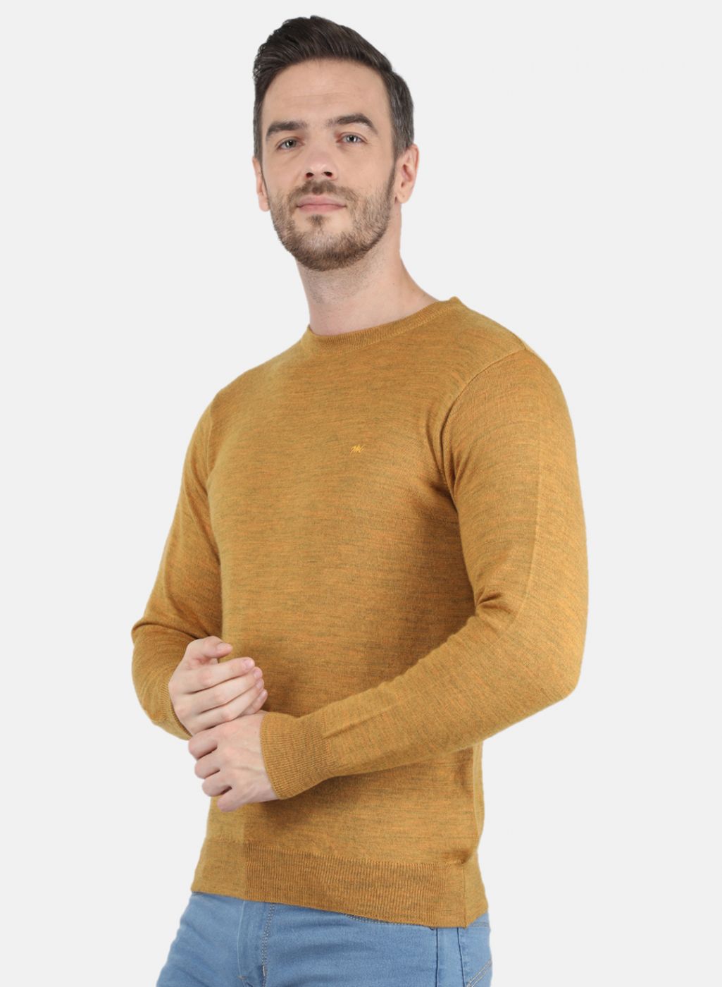 Men Gold Solid Pullover