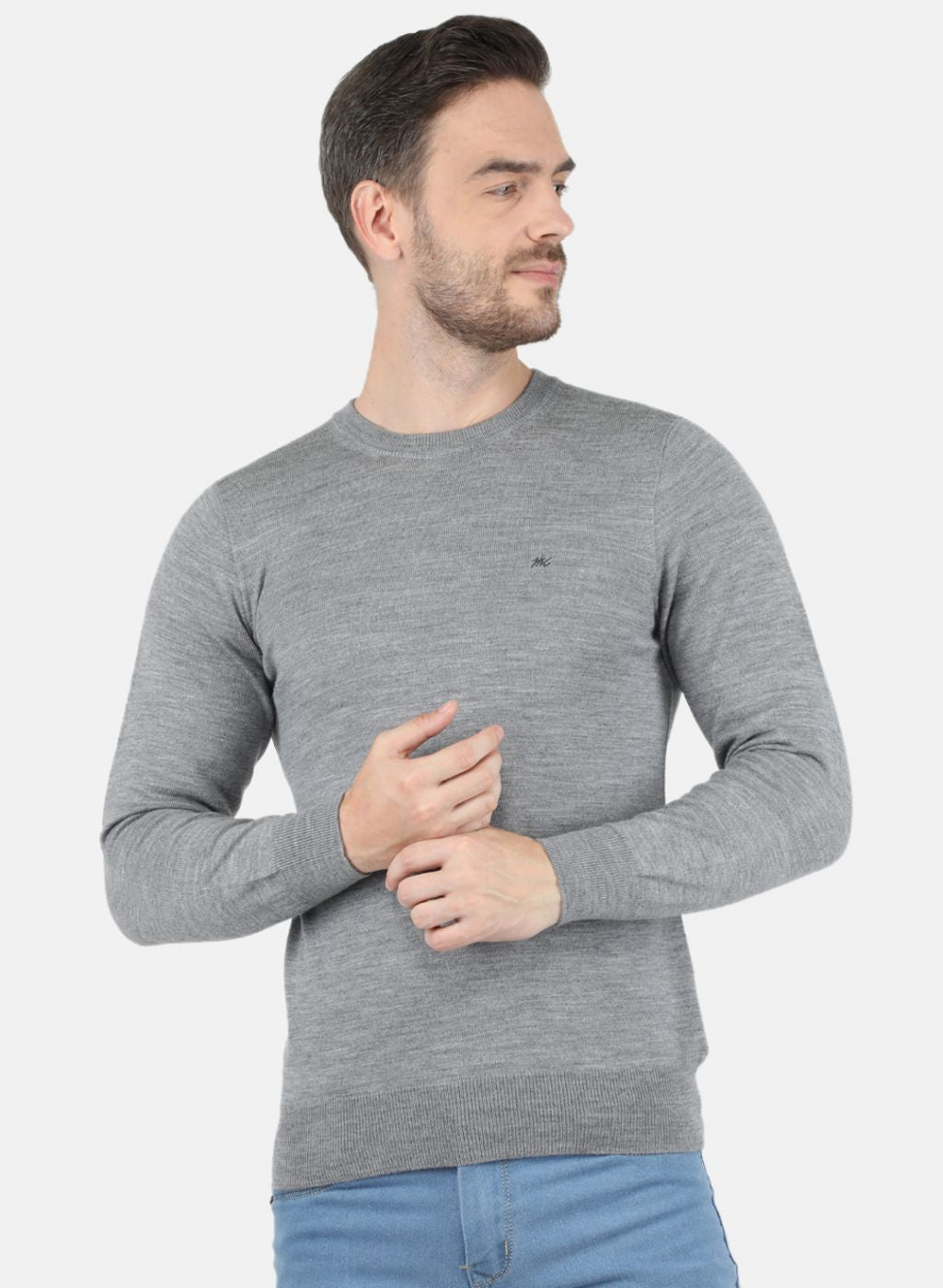 Men Grey Solid Pullover