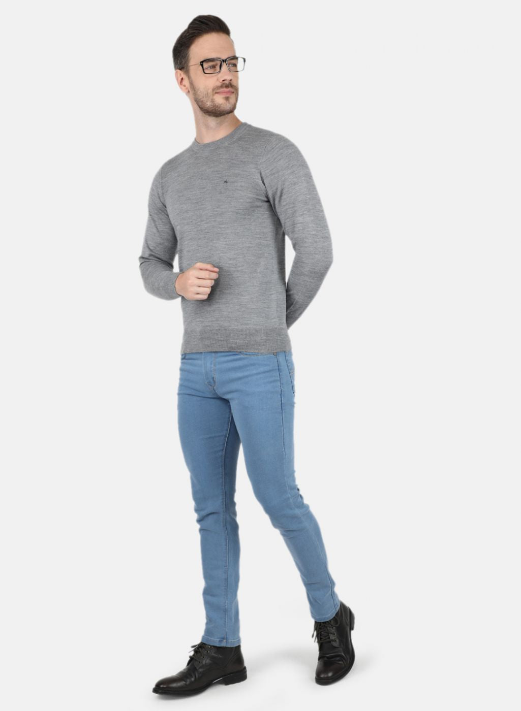 Men Grey Solid Pullover