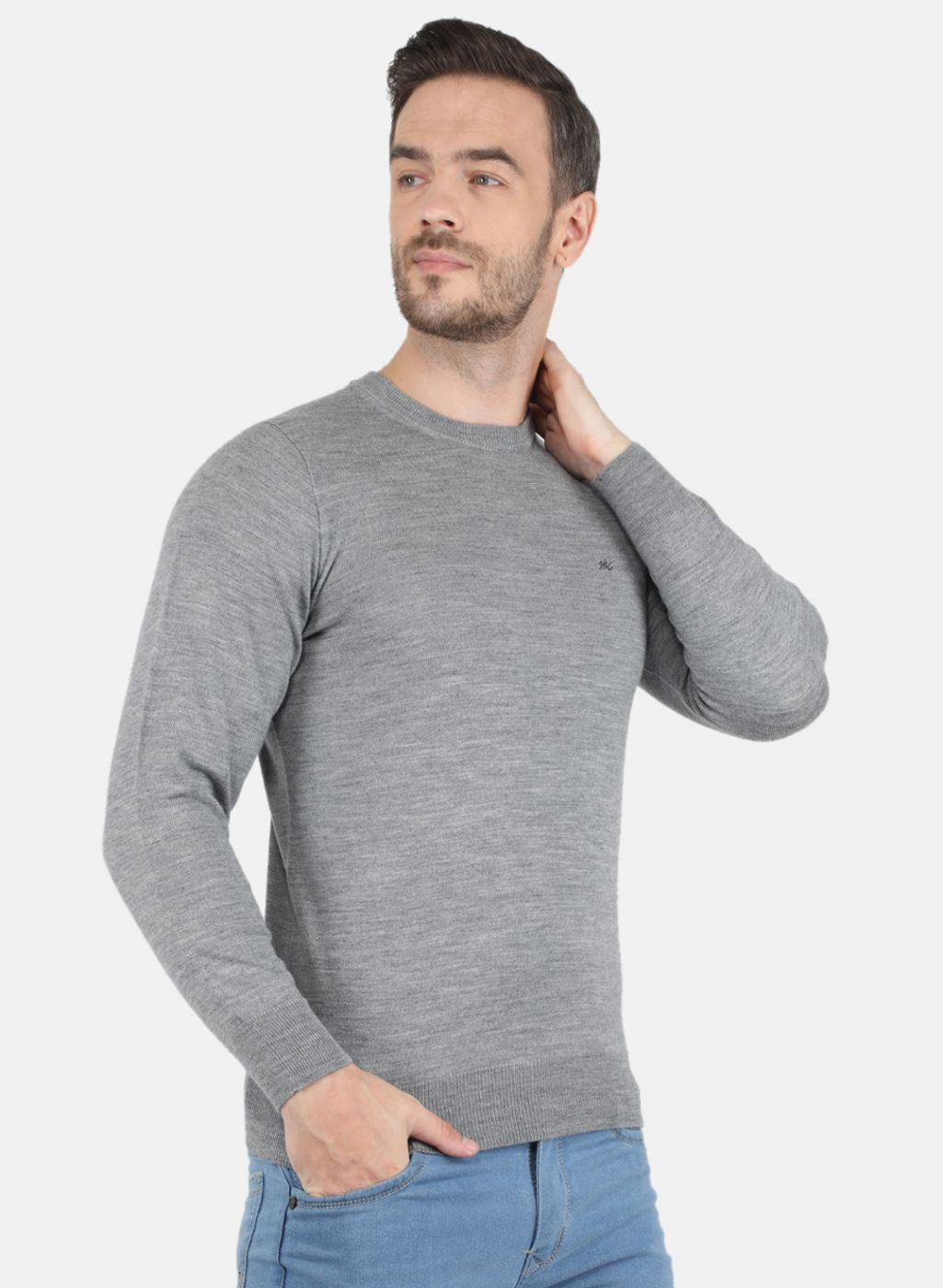 Men Grey Solid Pullover