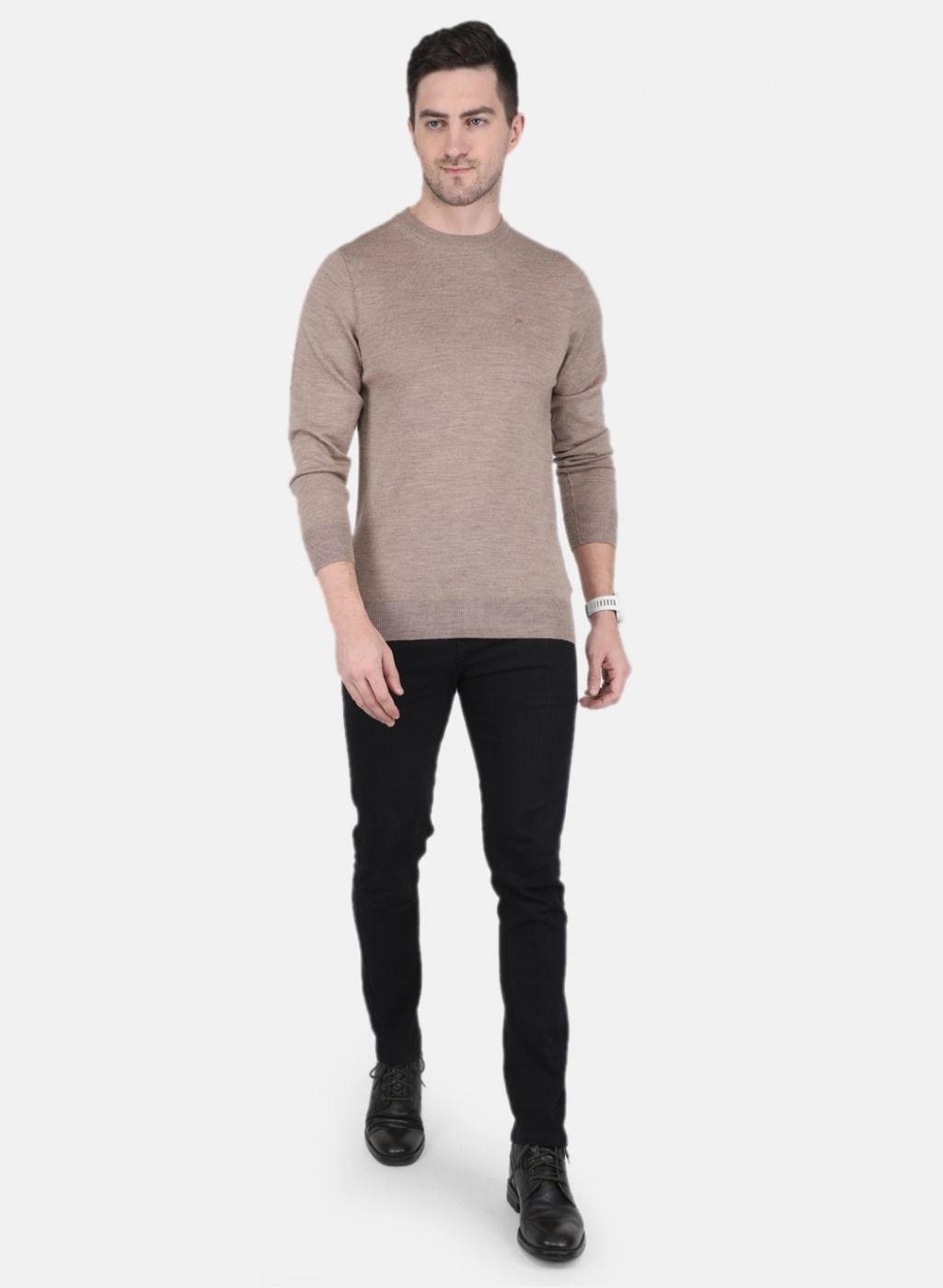 Men Beige Solid Pullover