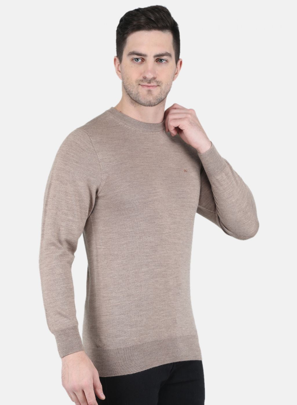 Men Beige Solid Pullover