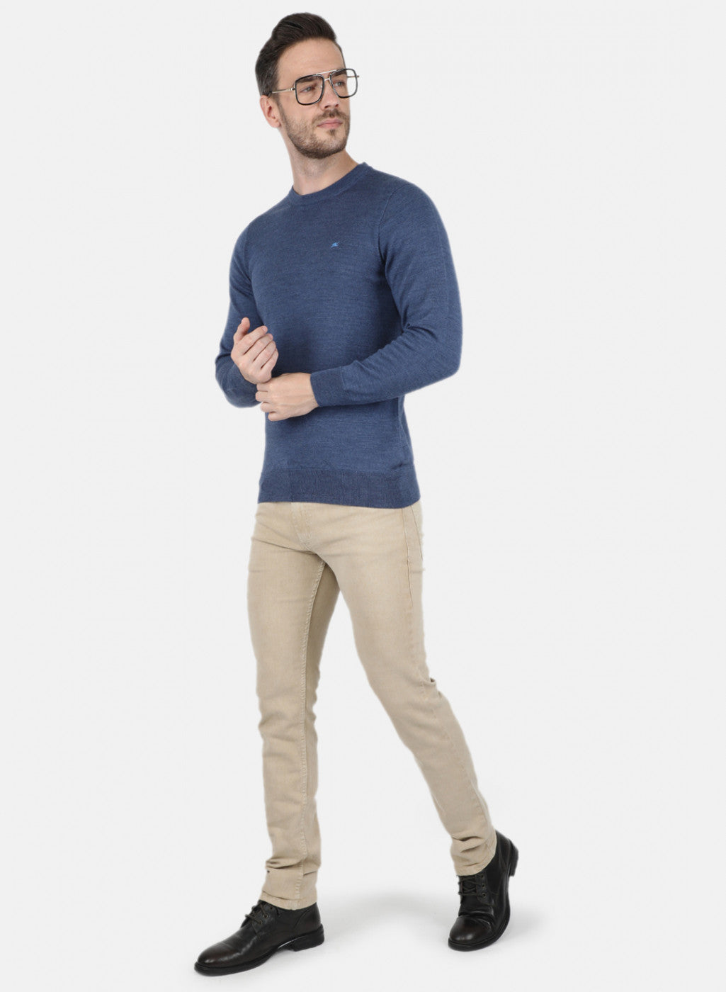 Men Blue Solid Pullover