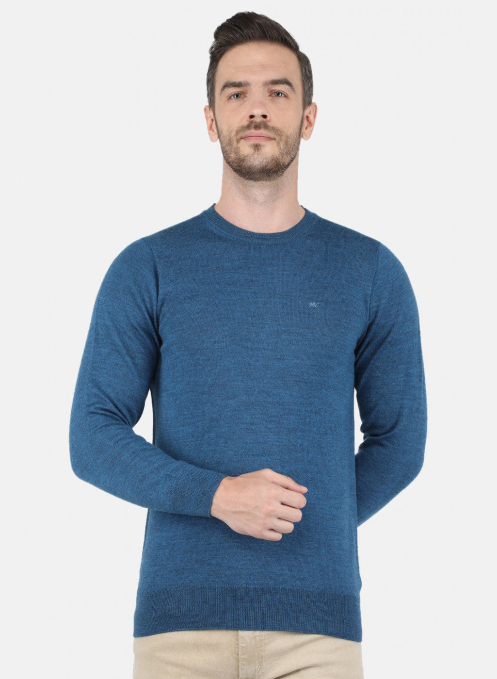 Men Blue Solid Pullover