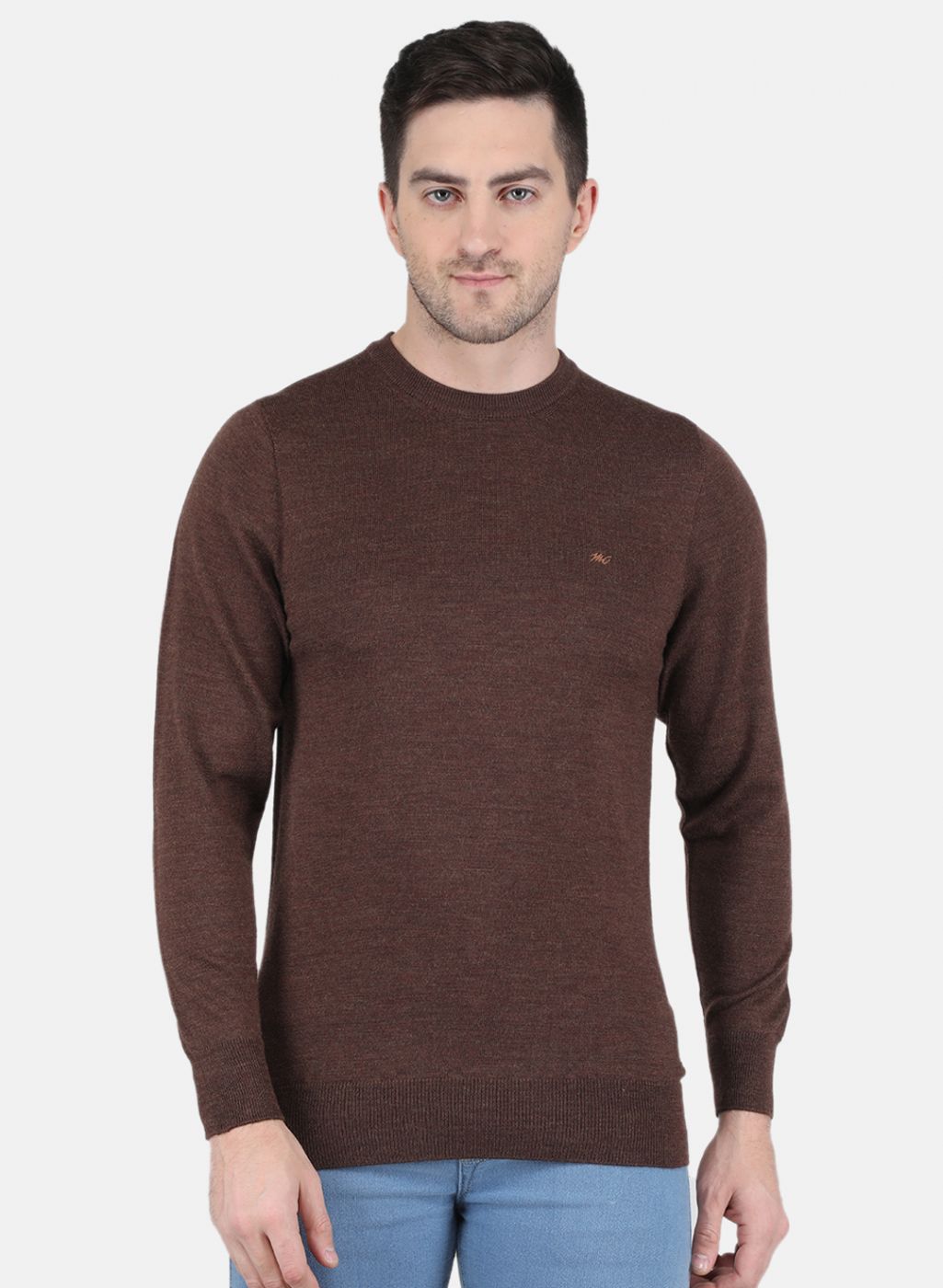 Men Brown Solid Pullover