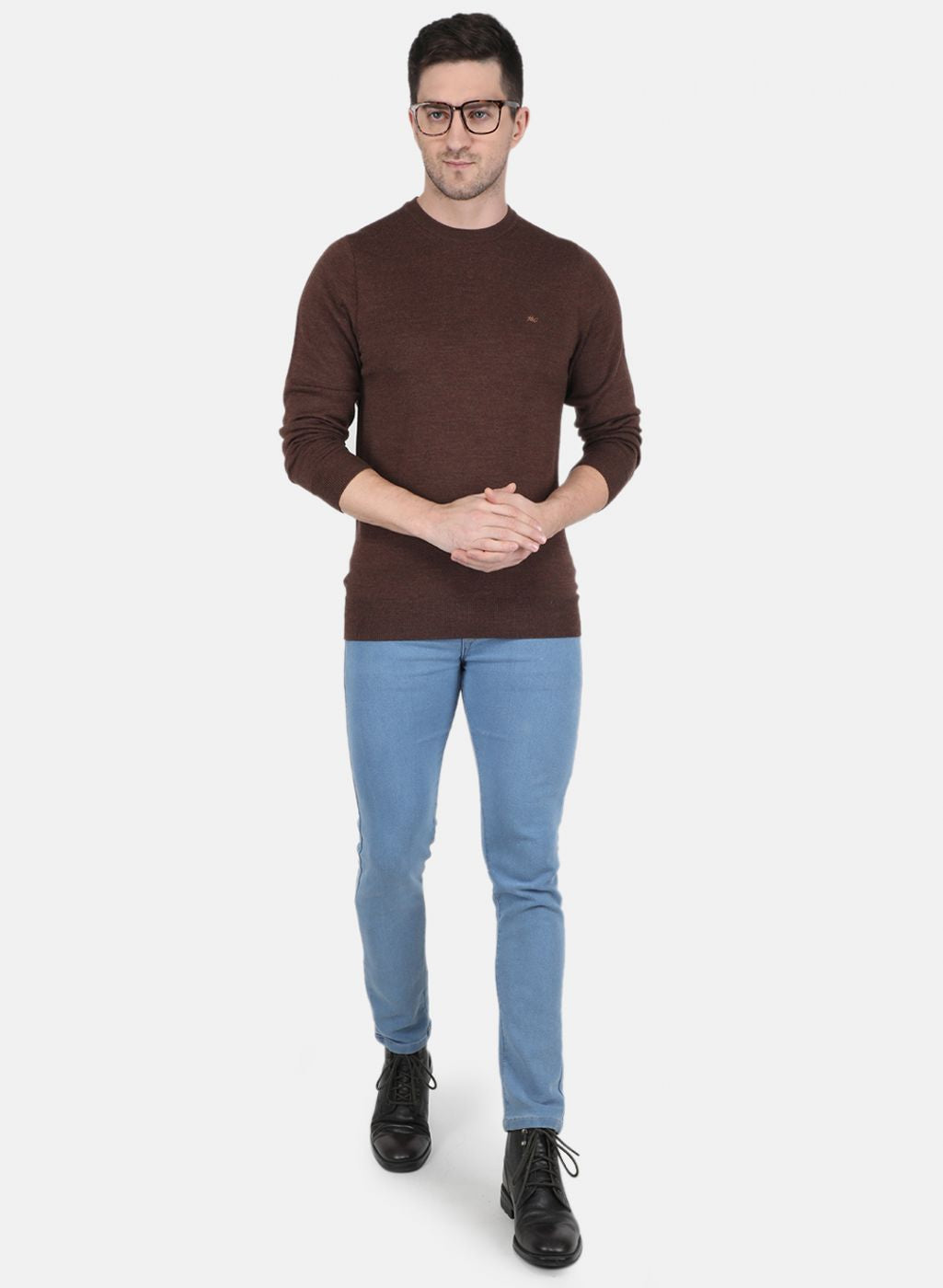 Men Brown Solid Pullover