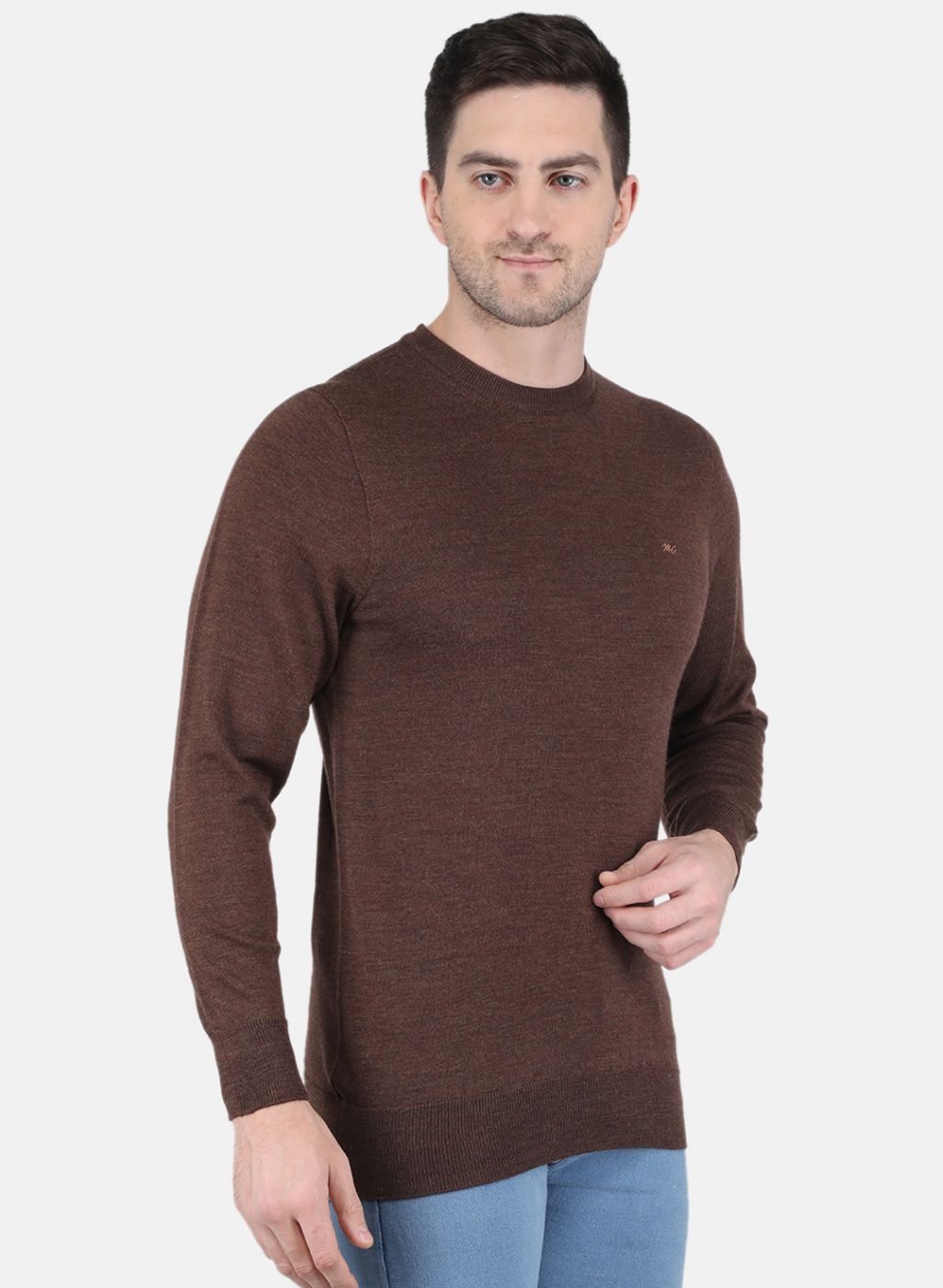 Men Brown Solid Pullover