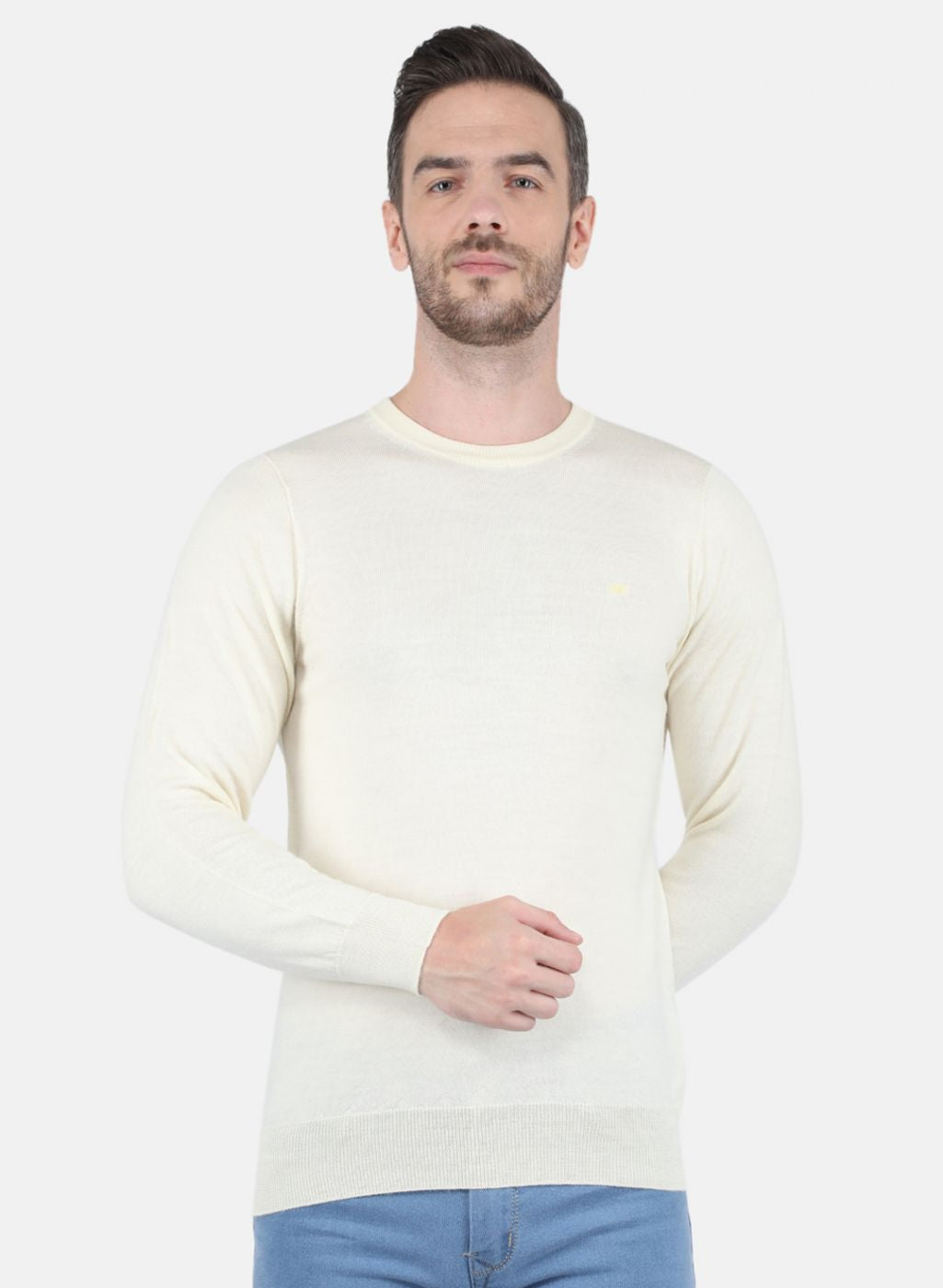 Men Off White Solid Pullover