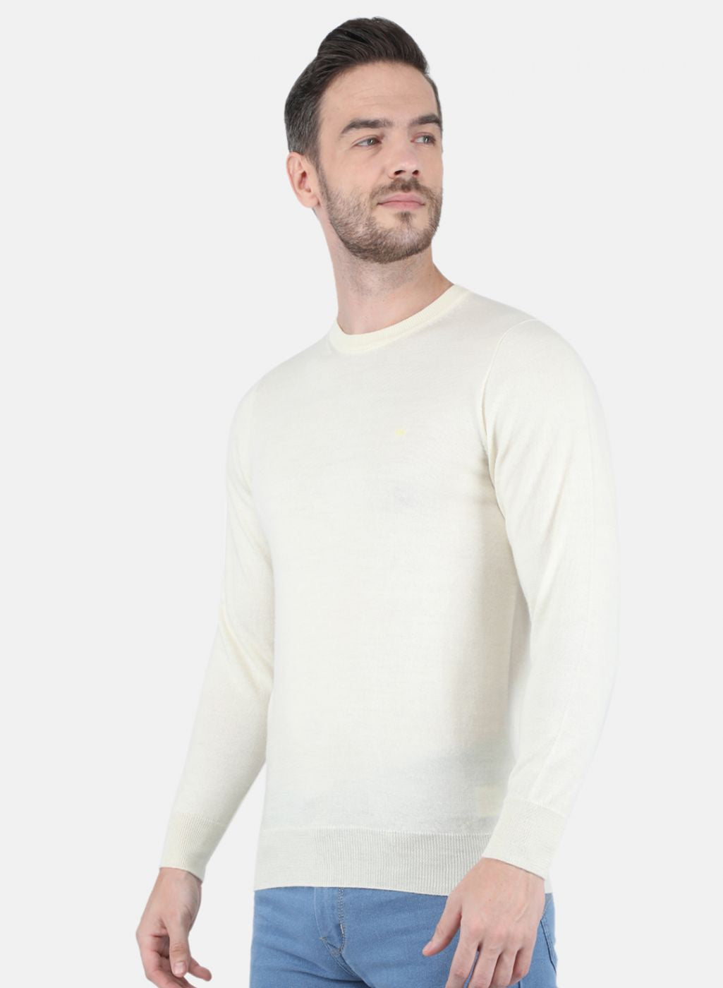 Men Off White Solid Pullover