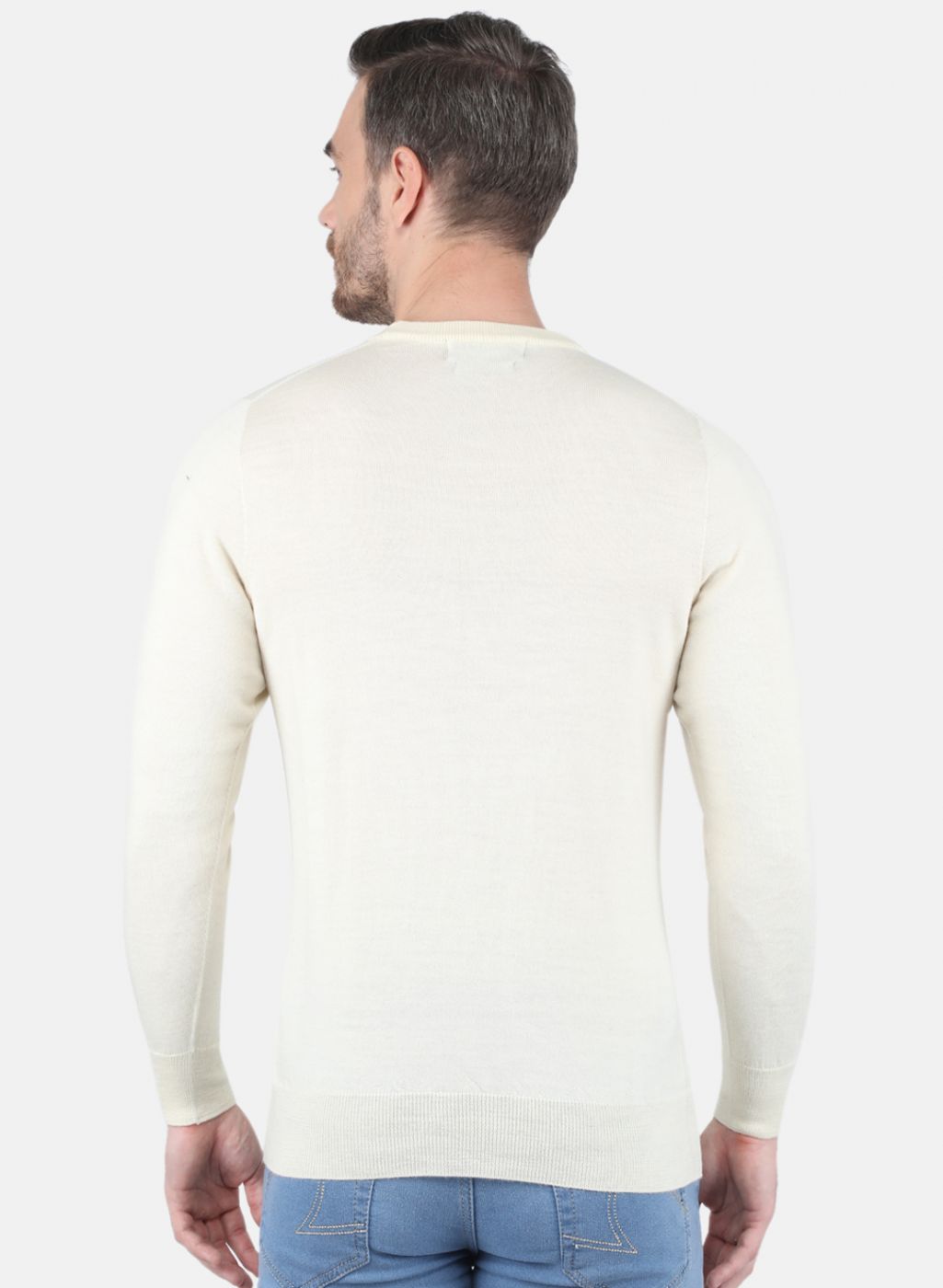 Men Off White Solid Pullover