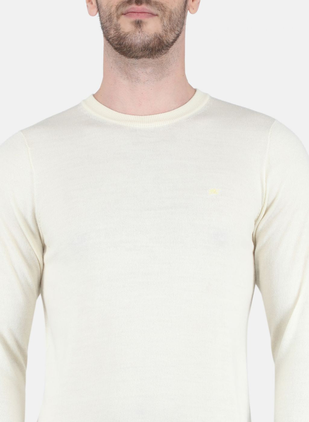 Men Off White Solid Pullover