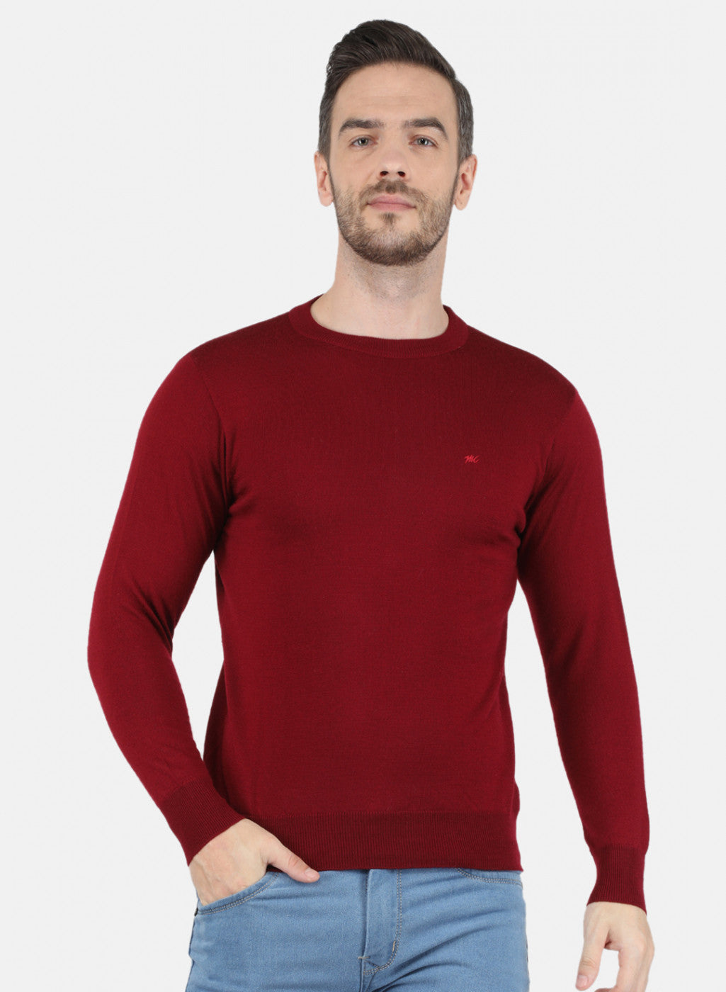 Men Maroon Solid Pullover