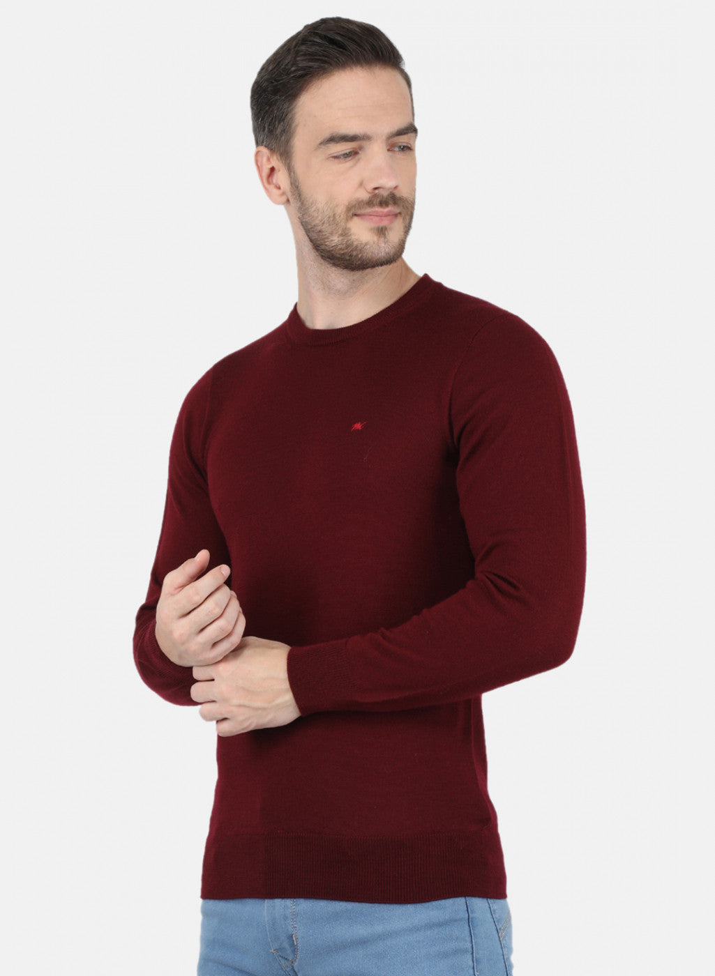 Men Dark Maroon Solid Pullover