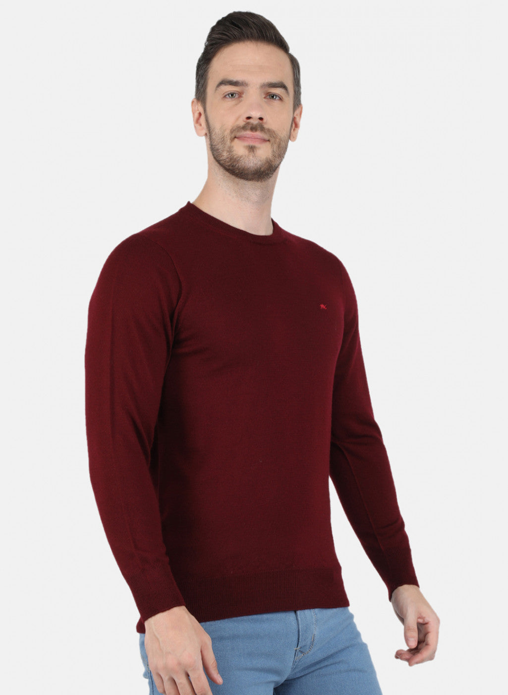 Men Dark Maroon Solid Pullover