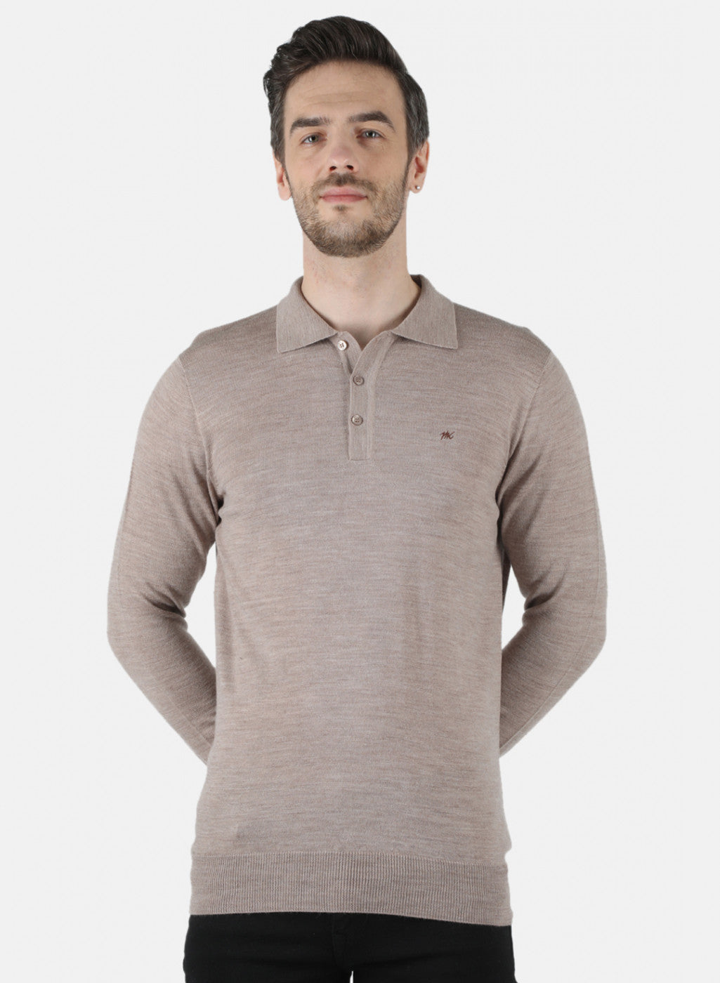 Men Beige Solid T-Shirt