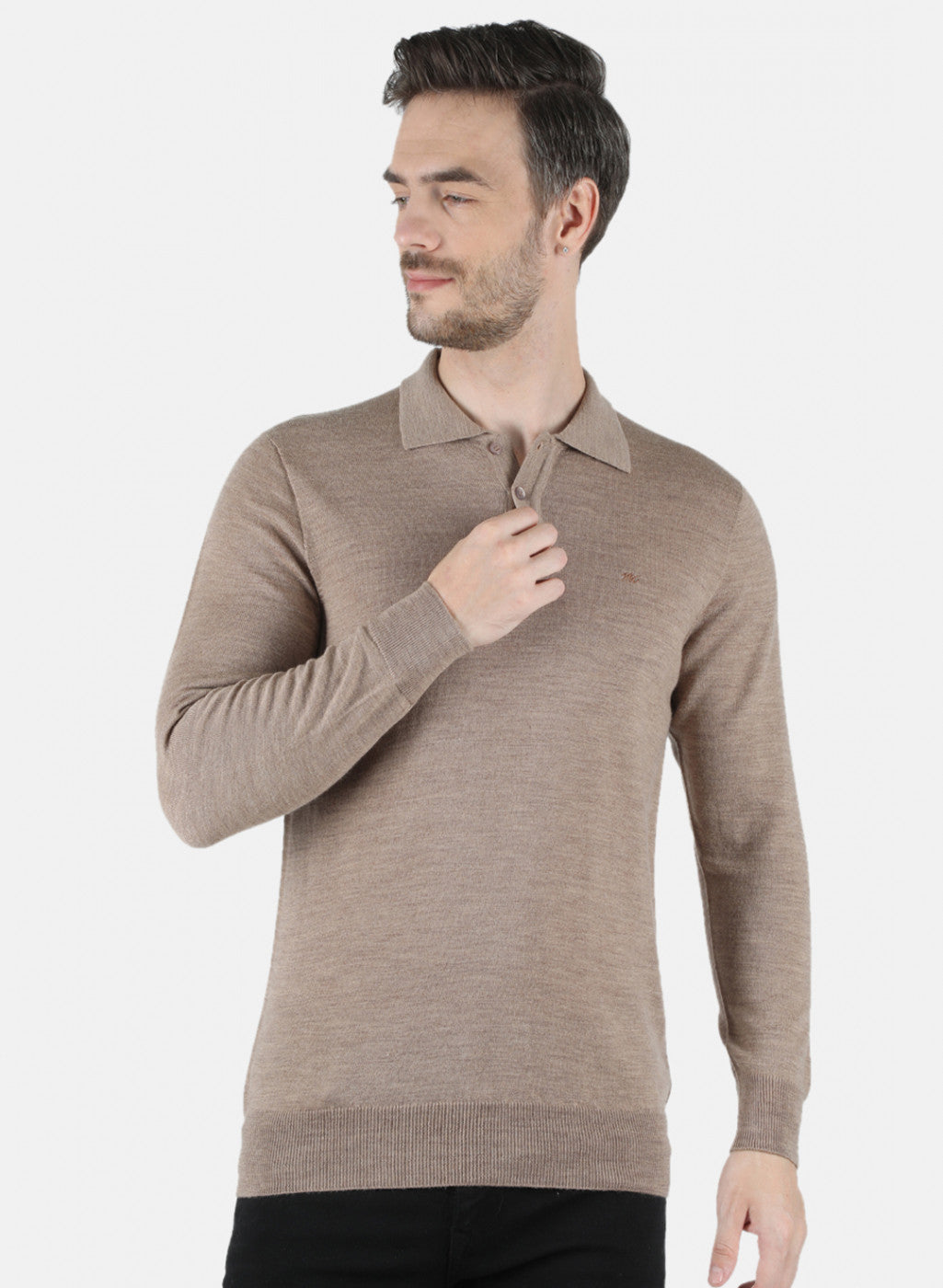 Men Beige Solid T-Shirt