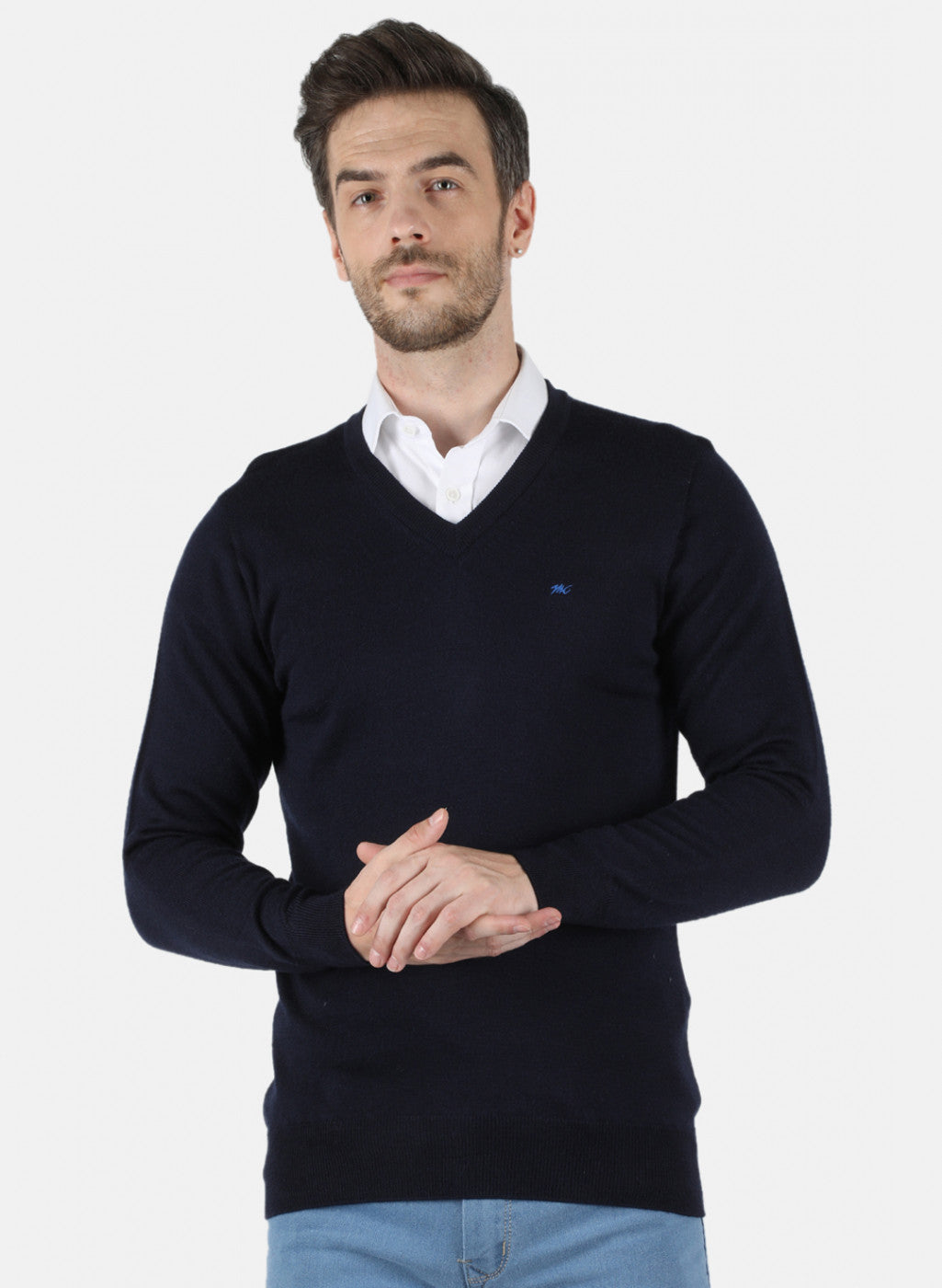 Men NAvy Blue Solid Pullover