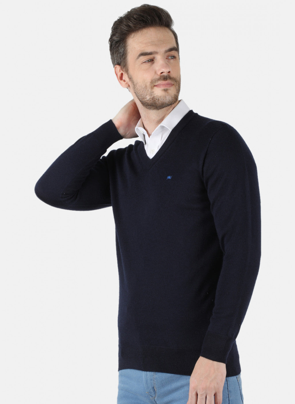 Men NAvy Blue Solid Pullover