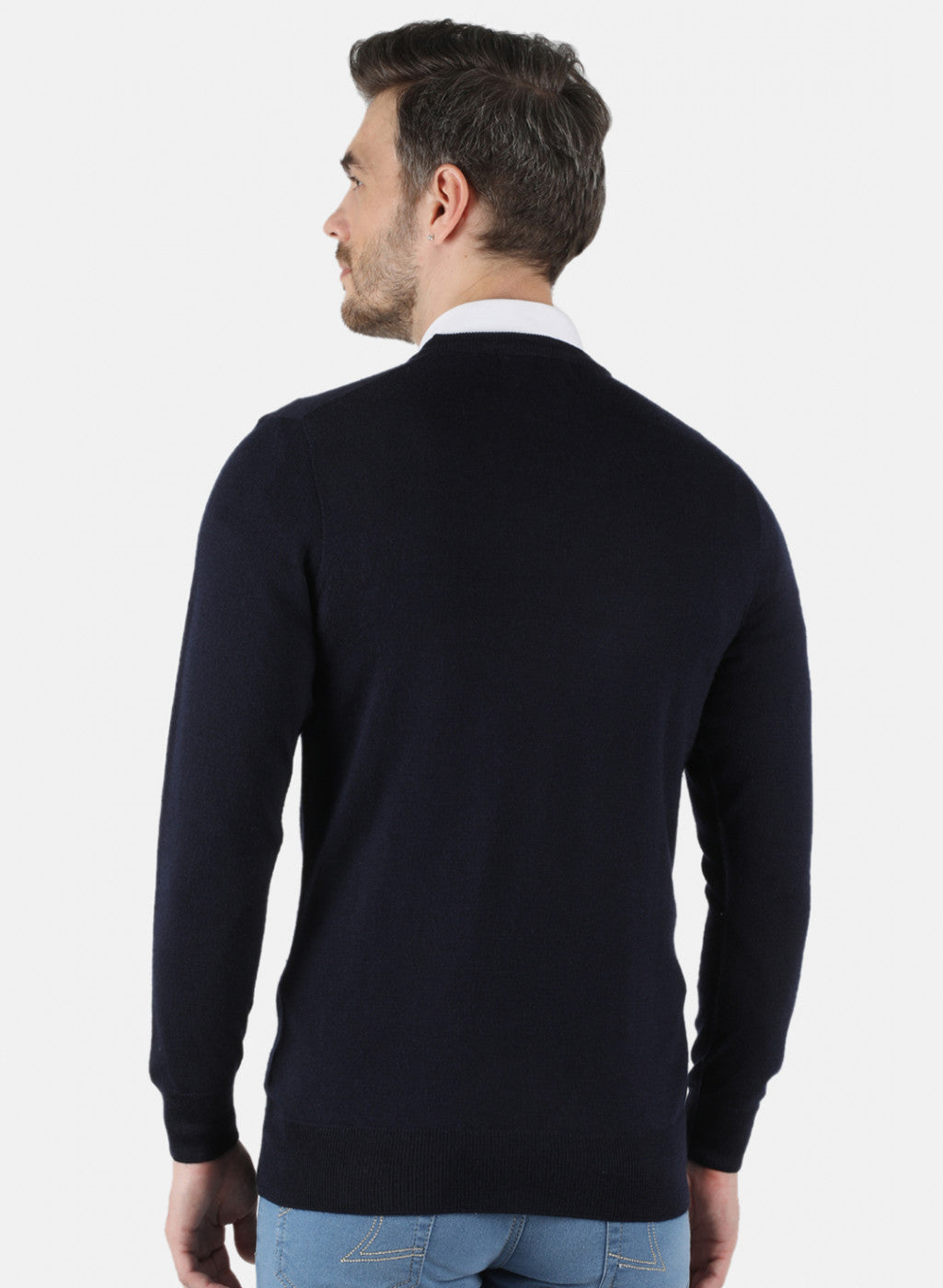 Men NAvy Blue Solid Pullover