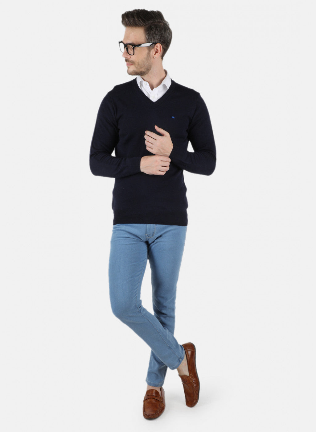 Men NAvy Blue Solid Pullover