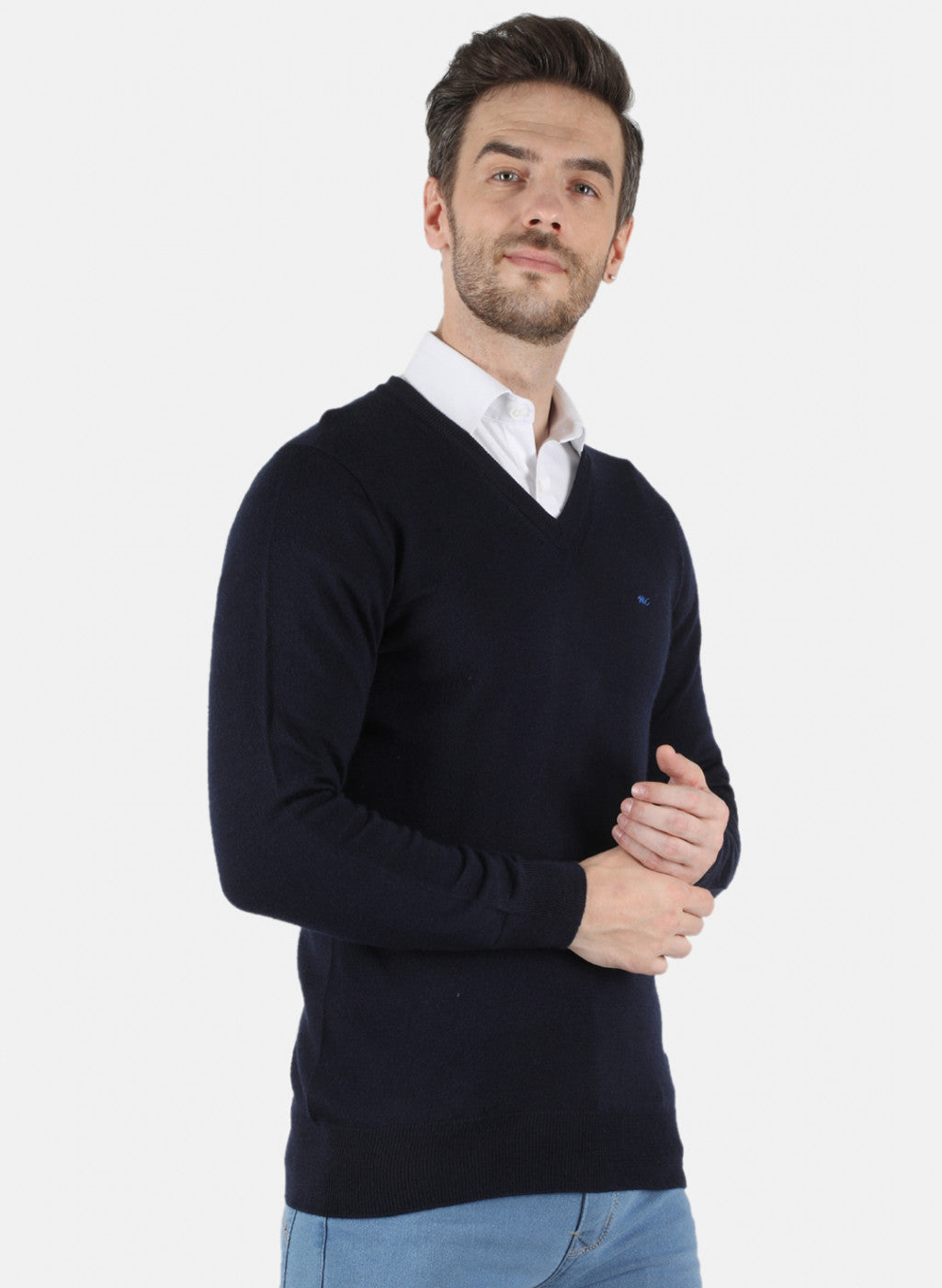 Men NAvy Blue Solid Pullover